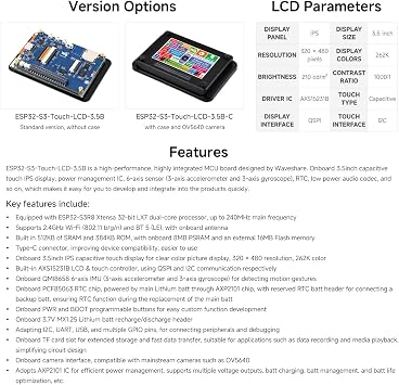 Waveshare ESP32-S3 3.5inch IPS 262K Color LCD Touchscreen Development Board (without Case & Camera), 320x480 Resolution, Support Wi-Fi & BT5