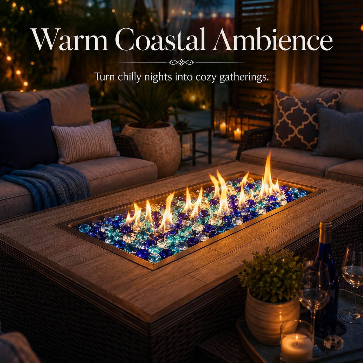 GRISUN 1/2 inch Bahama Blend Fire Glass Beads for Fire Pit - 10 Pounds Reflective Round Glass, Decorative for Natural or Propane Fireplace, Fire Table, Fish Tank, Vase Fillers and Landscaping
