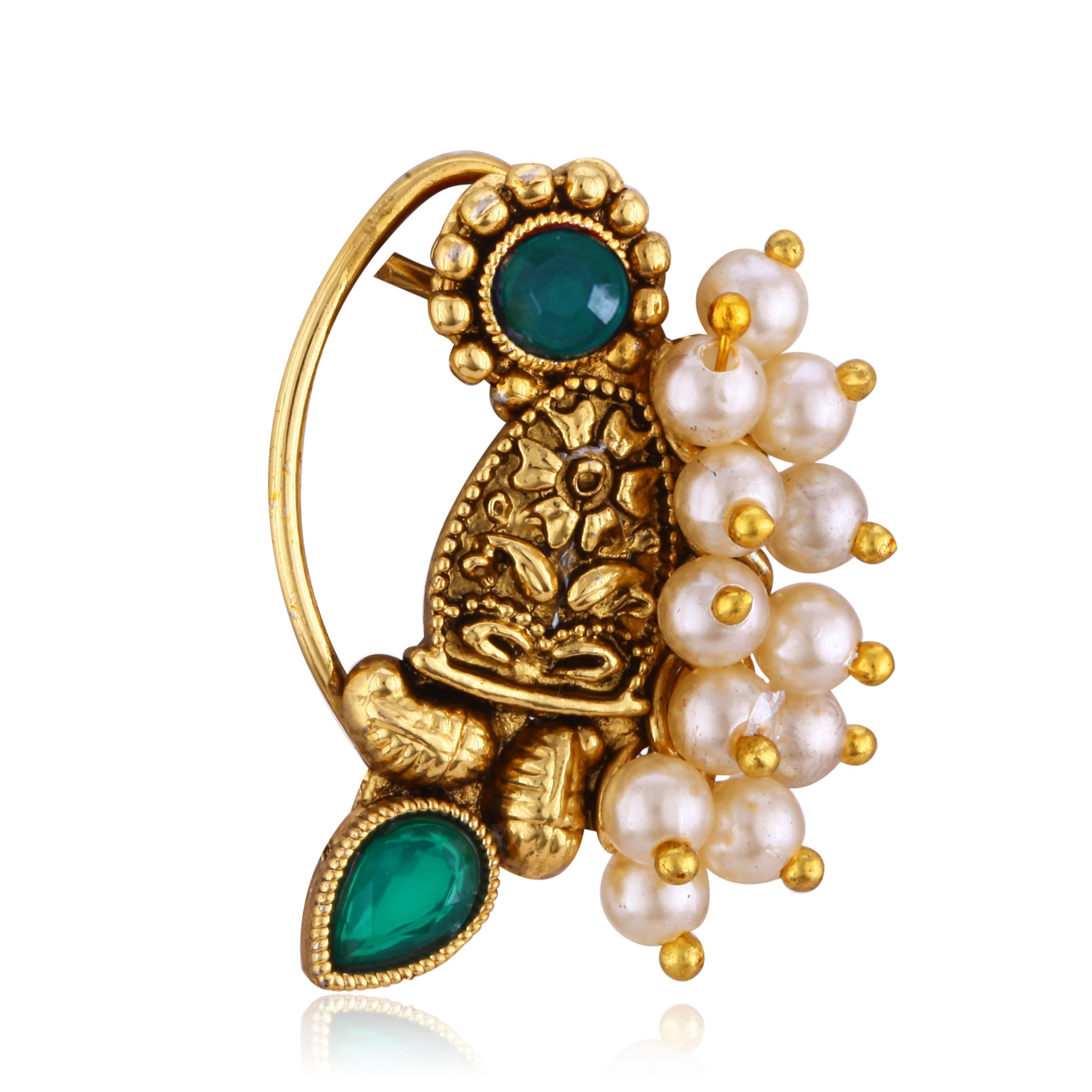 Vighnaharta Gold Plated Green Pearls (Moti) with CZ stone Alloy Maharashtrian Cultural Nath Nathiya./ Nose Pin for women[VFJ1257NTH-PRESS-GREEN] (B0CKFBVCW2) Amazon Price History, Amazon Price Tracker