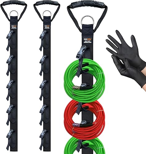 Extension Cord Organizer, 2 PCS Extension Cord Hanger with 5 Slots, Extension Cord Holder, Garage Garden Storage Straps for Cable, Hose, Rope, Tool