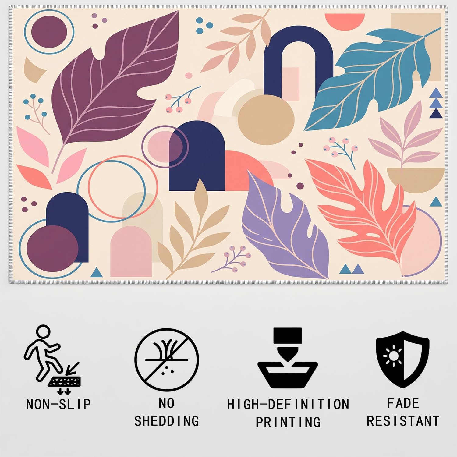 Générique Moderne Naturel Surface Lavable Tapis de Plante Feuille, Doux à Poil Bas Grands, Tapis Sol de l’entrée des Moquette pour Salon Chambre Salle à Manger 60 x 120 cm