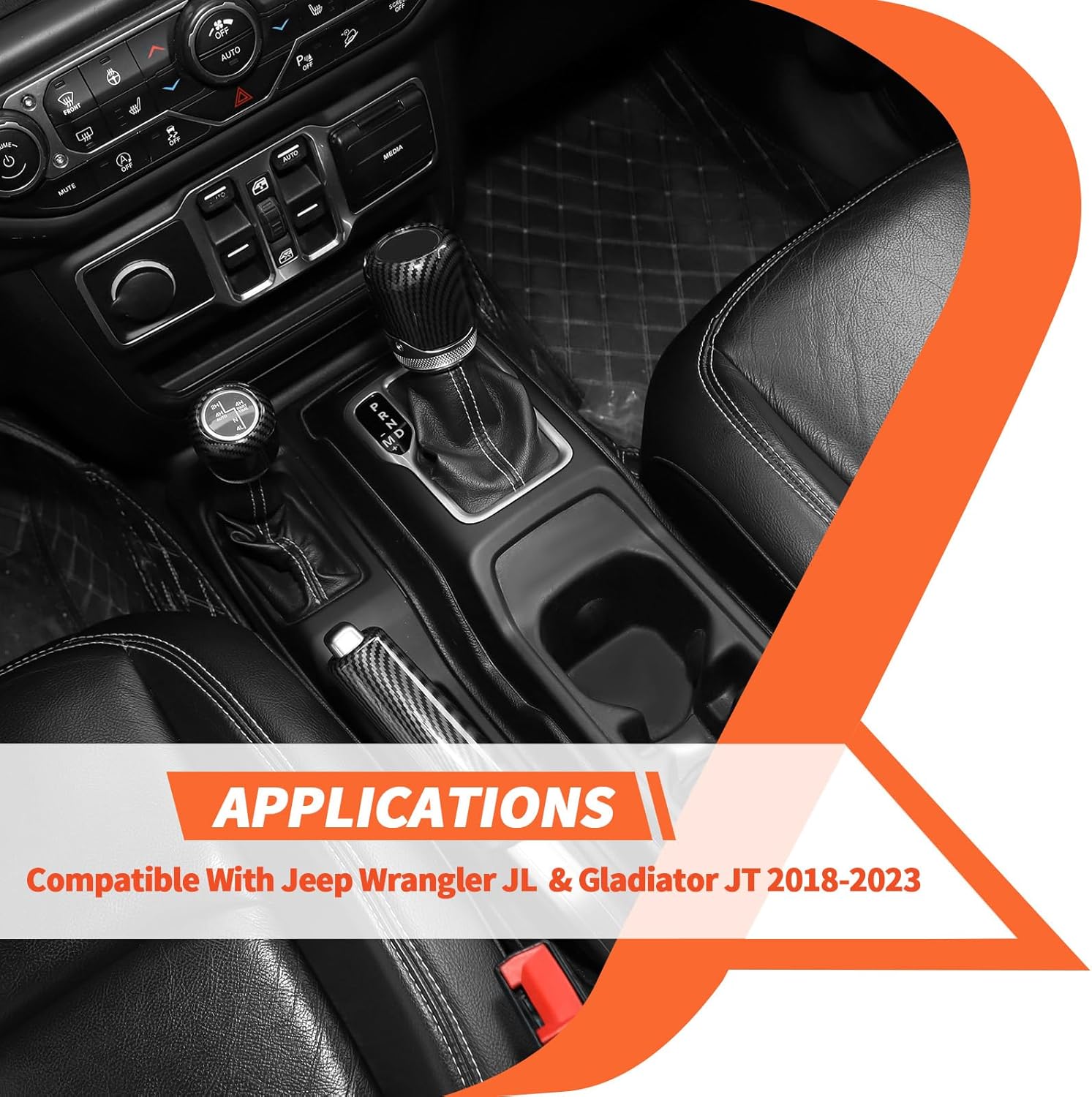 Carbon Fiber Gear Shift Knob Cover Trim Handbrake Cover Drive Mode Shift Knob Cover Interior Accessories Compatible with Jeep Wrangler JL JLU & Gladiator JT 2018-2023