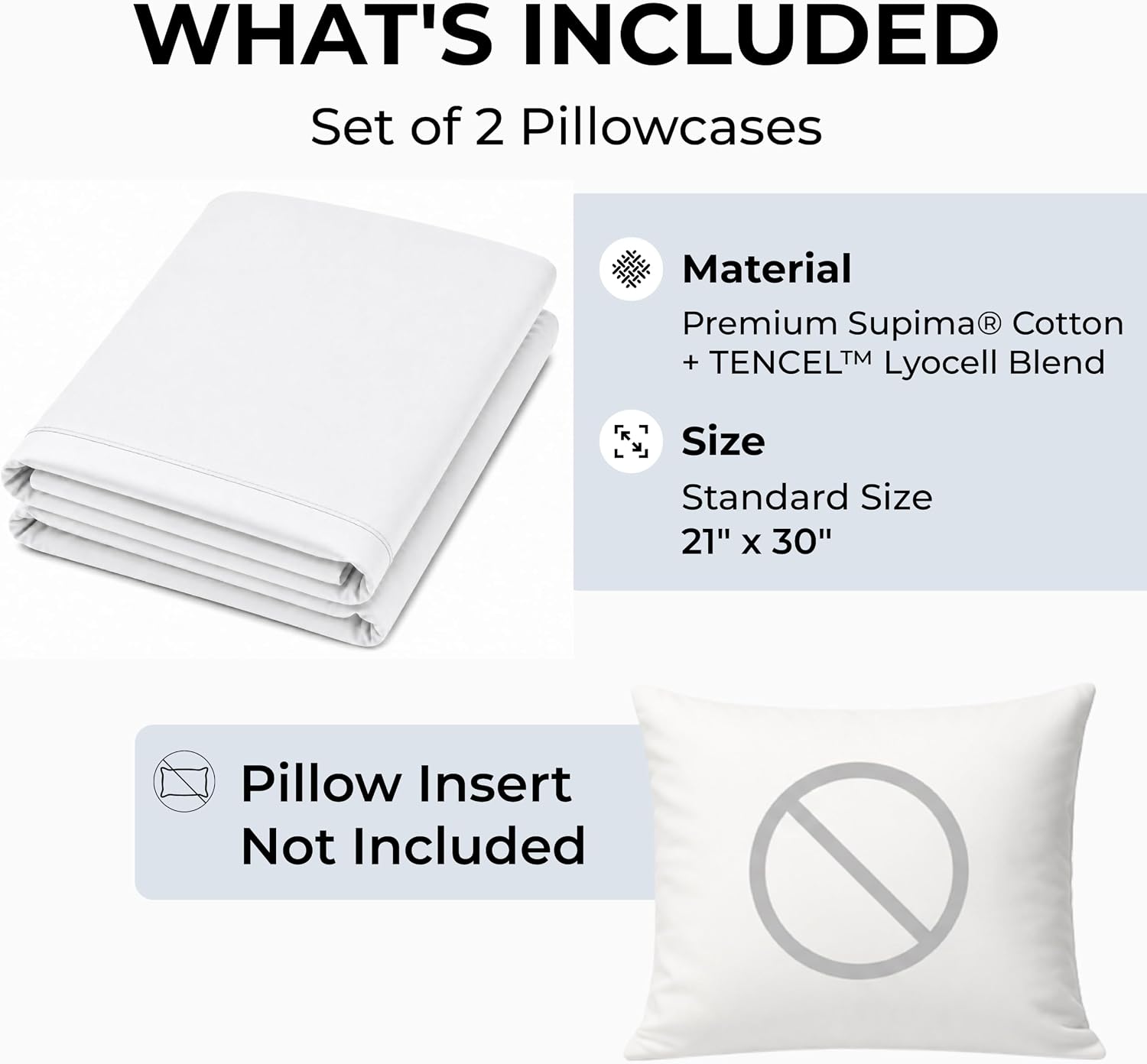 Supima Cotton Standard Pillowcases Set of 2, 21 x 30 in, White