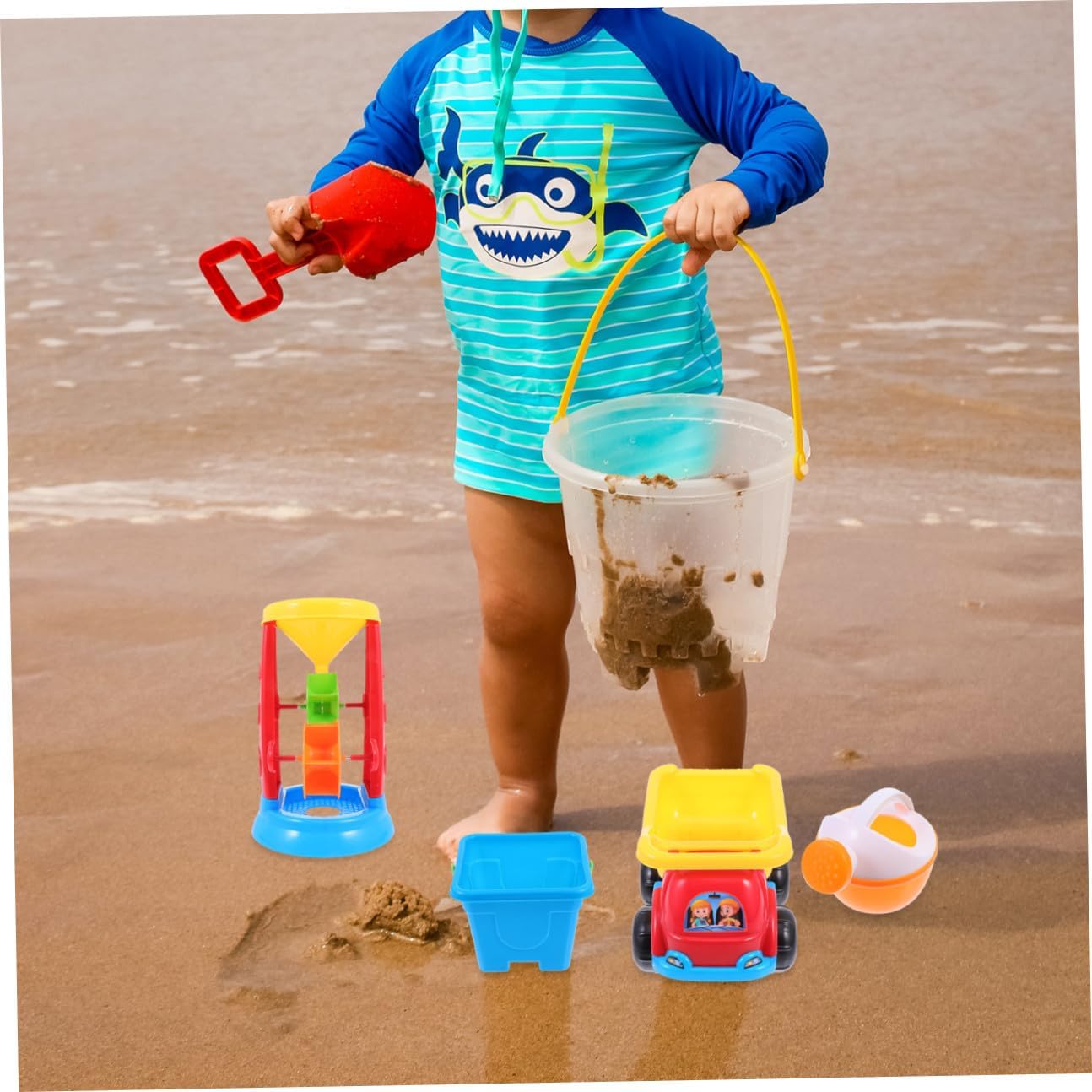 Uonlytech Beach Sand Lightweight Outdoor Sandbox Tools for Teamwork Games Includes Bucket Shovel Car Easy to Clean for Parks Backyard Seaside Fun