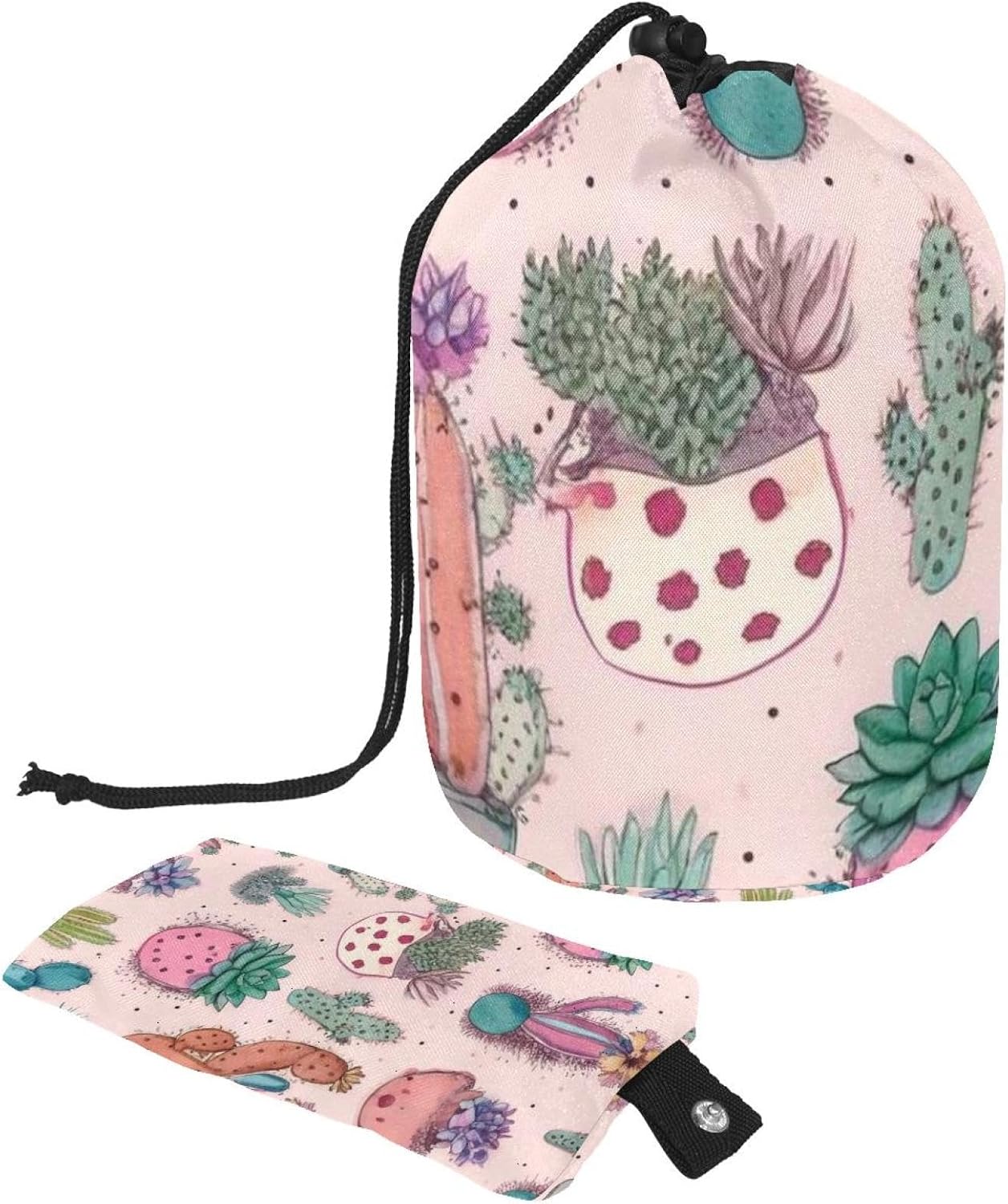 2PCS Colorful Cactus-19 Travel Cosmetic Bag Makeup Organizer, Drawstring Bathroom Cases - Cylindrical & Small Toiletry Bag