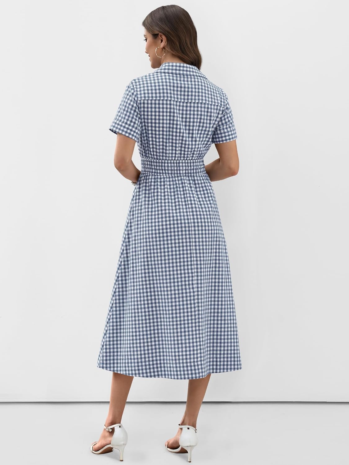 ANRABESS Womens Summer Midi Dress Short Sleeve Striped Plaid Button Collar Shirt Dresses 2026 Casual Beach Vacation Clothes - Image 4