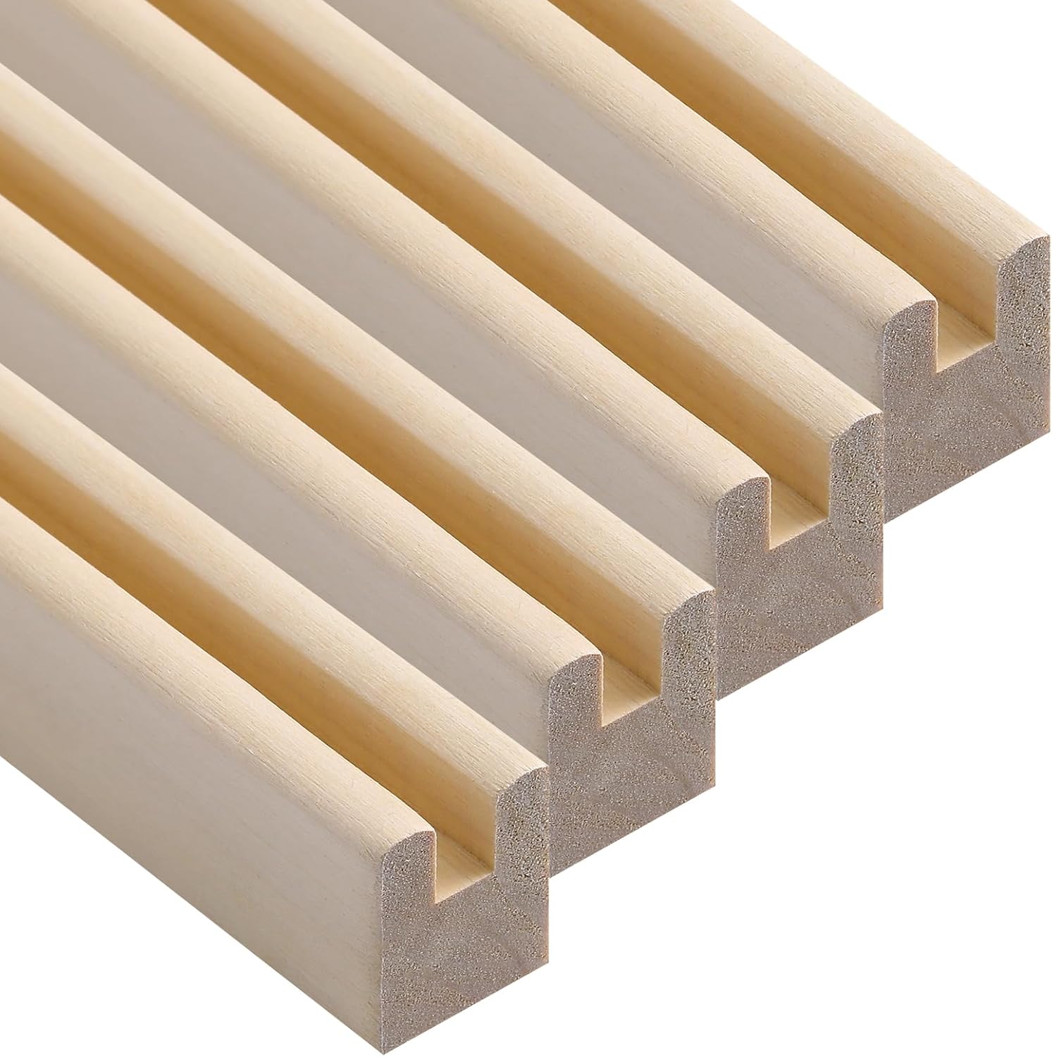 Sintuff 4 Pack 36" U-Channel Framing 1/4'' Inside Dimension Wooden Poplar U-Channel for Stained Glass Projects for Dly Glass Windows & Crafts & Photo Frame