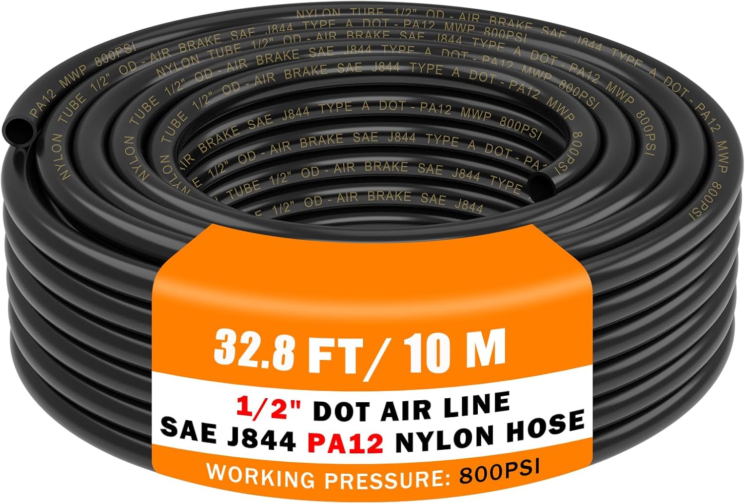 CheeMuii 32.8FT 1/2" DOT Air Line 1/2 Air Hose PA12 Nylon Pneumatic Tubing | 10M 1/2" OD DOT Air Line SAE J844 DOT Air Hose PA12 Nylon 32.8FT 1/2 Inch Pneumatic Air Tubing Air Pipe Air Hose Air Line