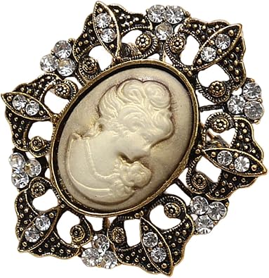 UncleS Elegant Vintage Cameo Brooch Pin Set with Antiqued Gold Finish Sparkly Alloy Cameo Lapel Pin for Women Jewelry