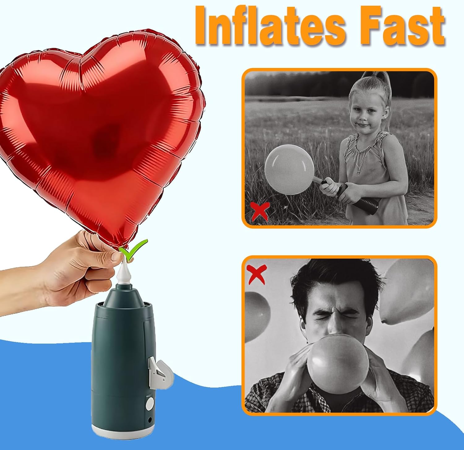 Rechargeable Cordless Portable Electric Balloon Pump - Built-in Battery Air Machine, Dual Modes for Latex/Foil/Balloon/Basketball, Includes Red Mesh Bag, Perfect for Party/Birthday Decor