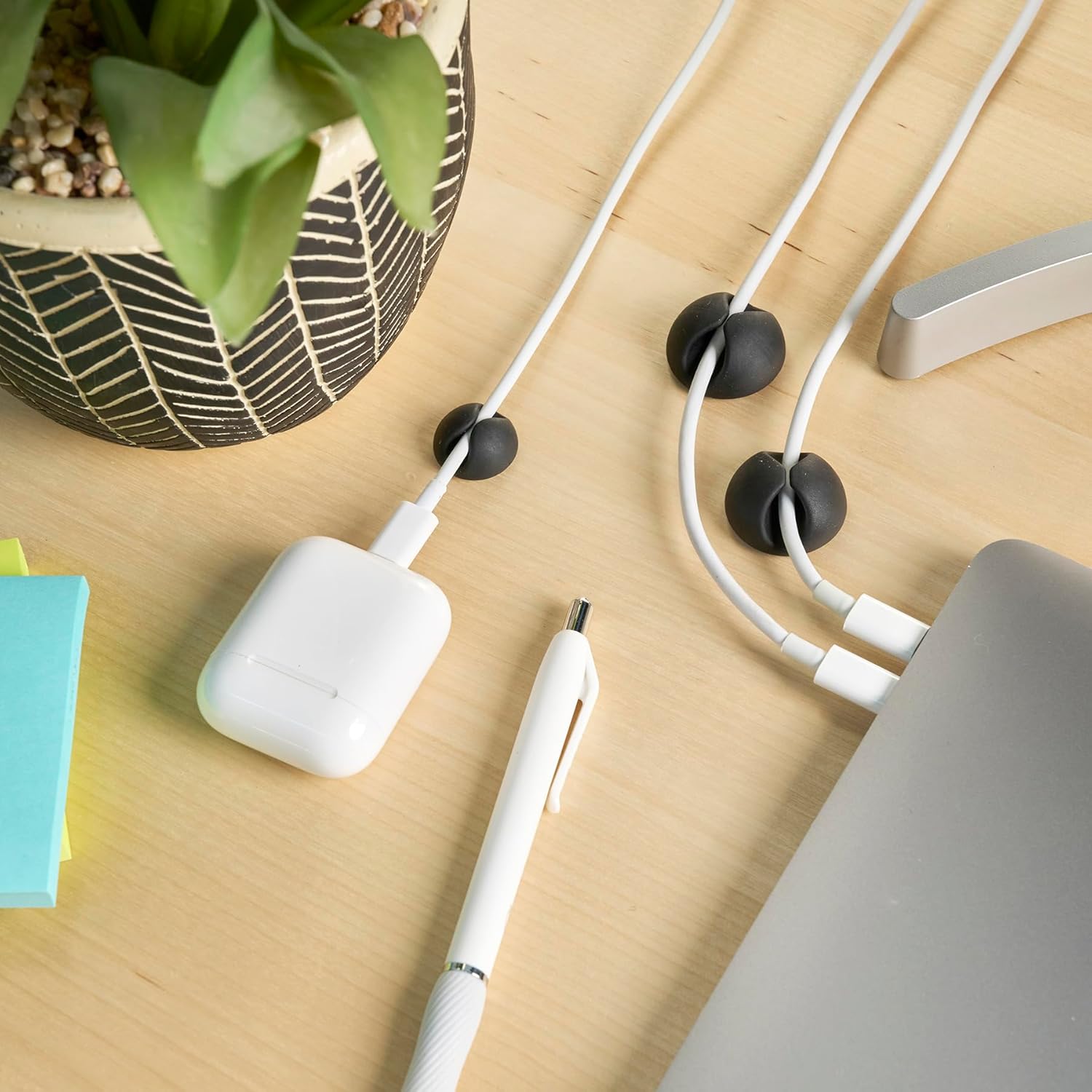Wrap-It Storage Cable Clips - (Assorted 28-Pack) Black - Desk and Nightstand Cable Holder for Phone and Bedside Table Cord Organizer