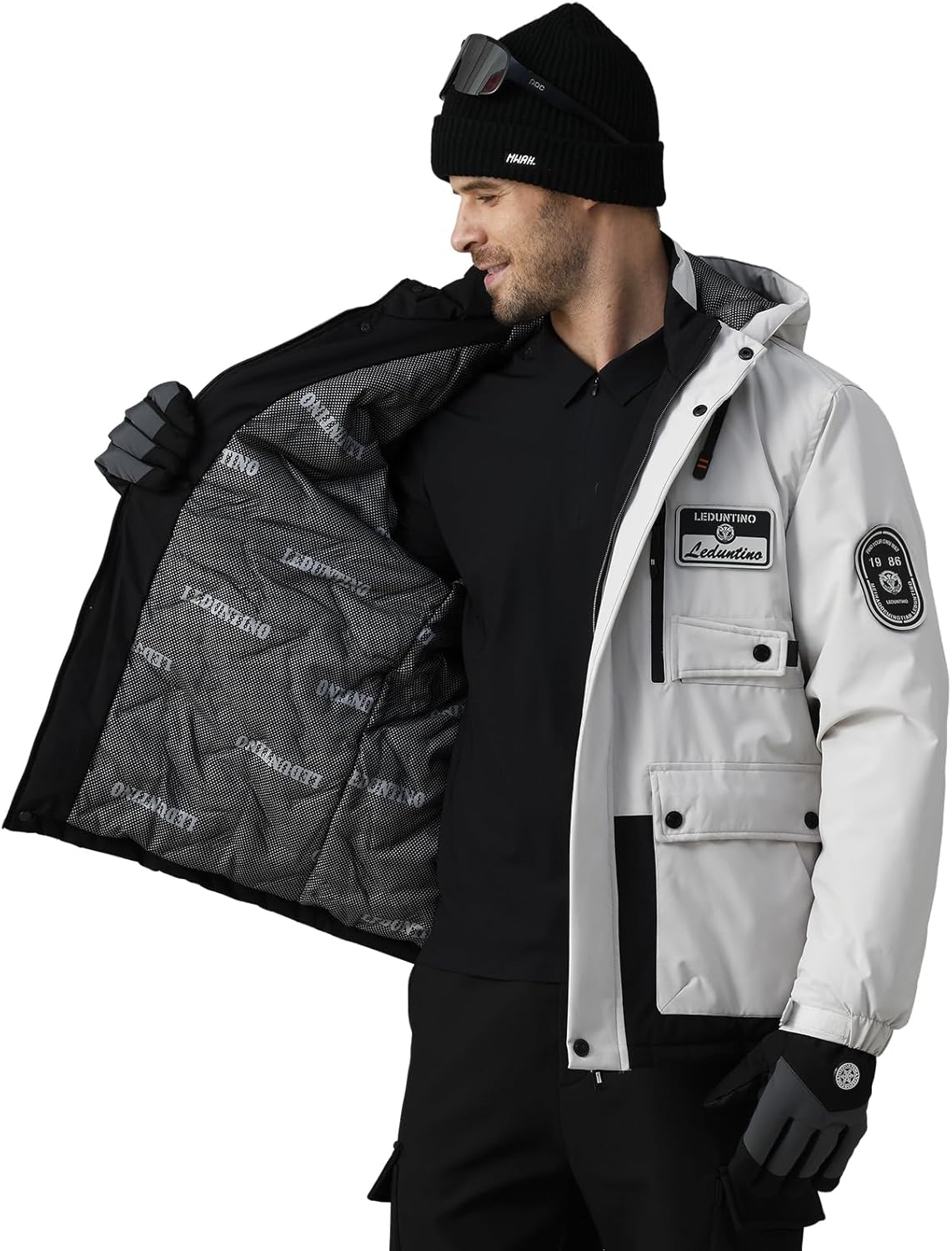 Men's Winter Skiing Jacket Water-Resistant Fleece-Lined Casual Coat Composite Outdoor Apparel with Hood