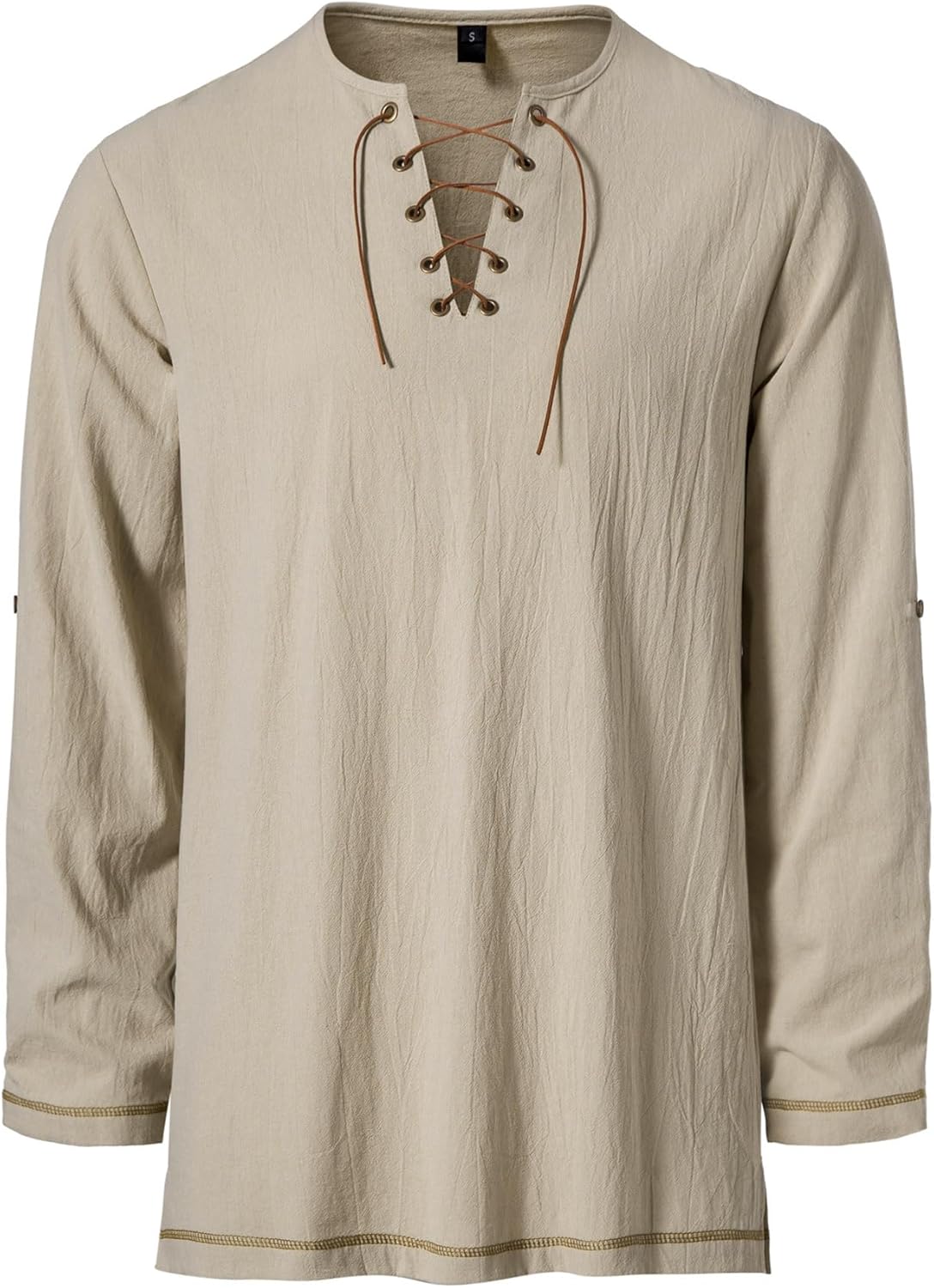 JEMITOP Men's Pure Cotton Vintage Lace Up Shirts for Pirate Renaissance Viking Medieval Costume Without Belt - Image 4