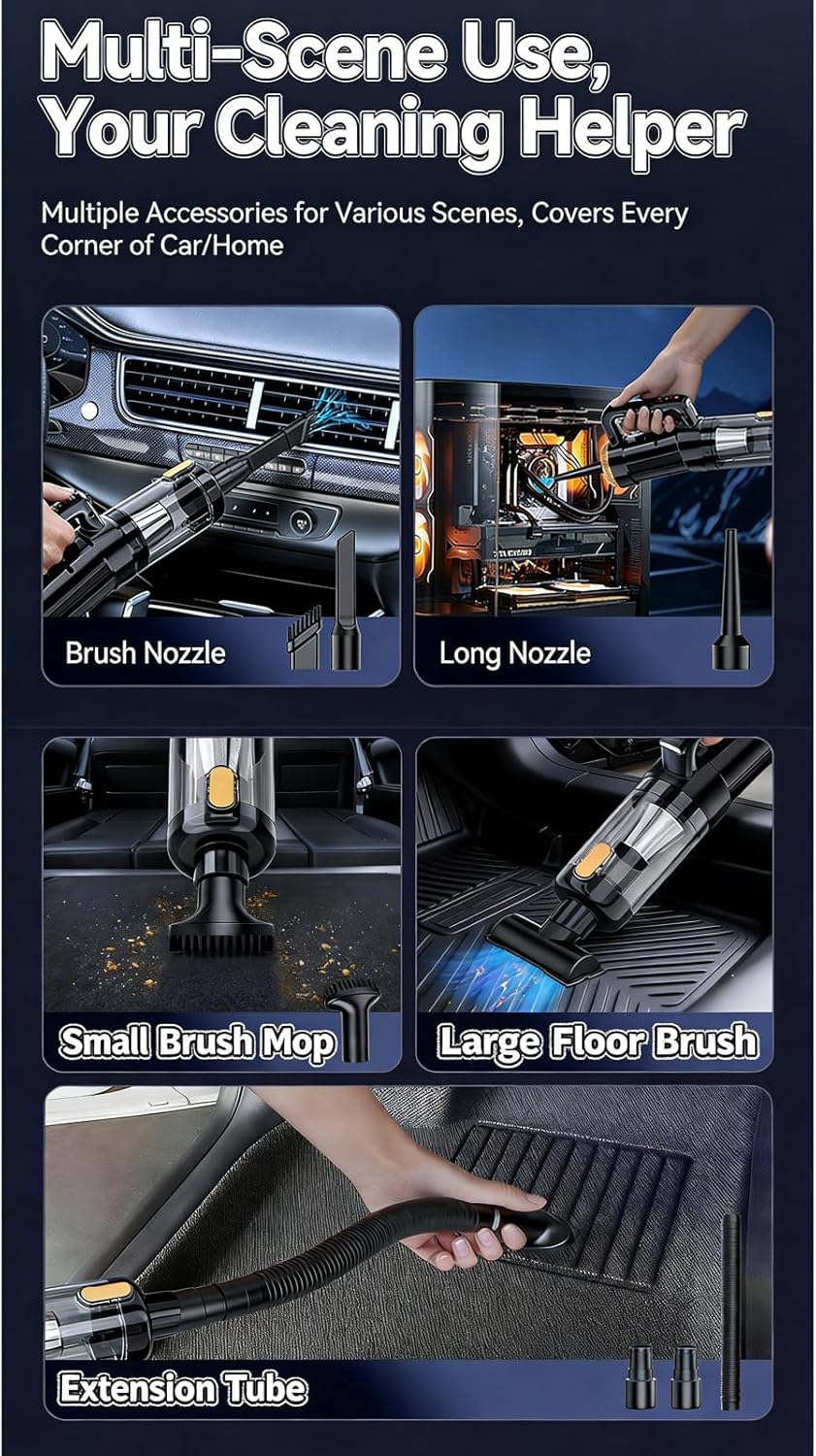 Rechargeable Air Duster 17000PA Cordless 2 Gear Adjustable Handheld Car Vacuum Portable Car Interior