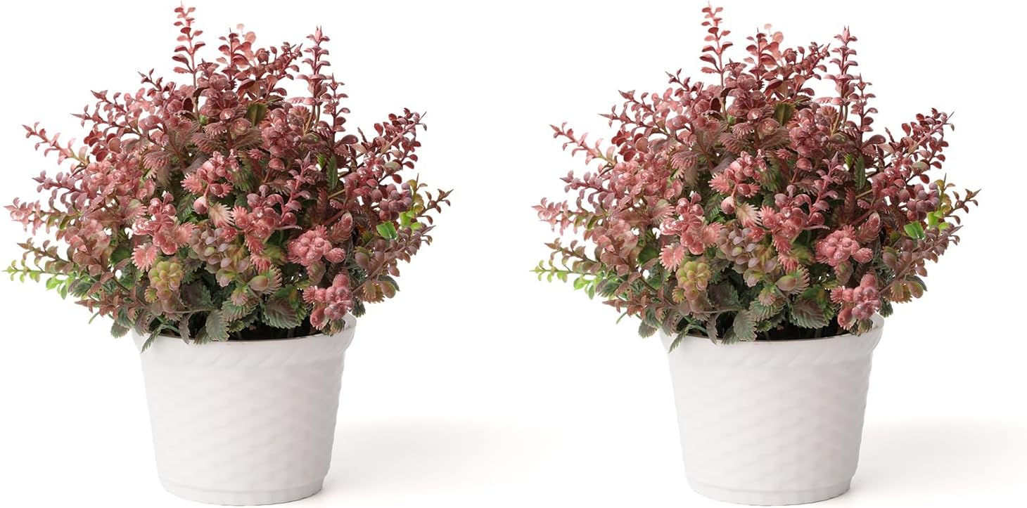 2pcs Small Artificial Plants with Flower Fake Potted Plants for Shelf Decor and Bathroom Plants Decor Livingroom Table and Office Desk(Purple)