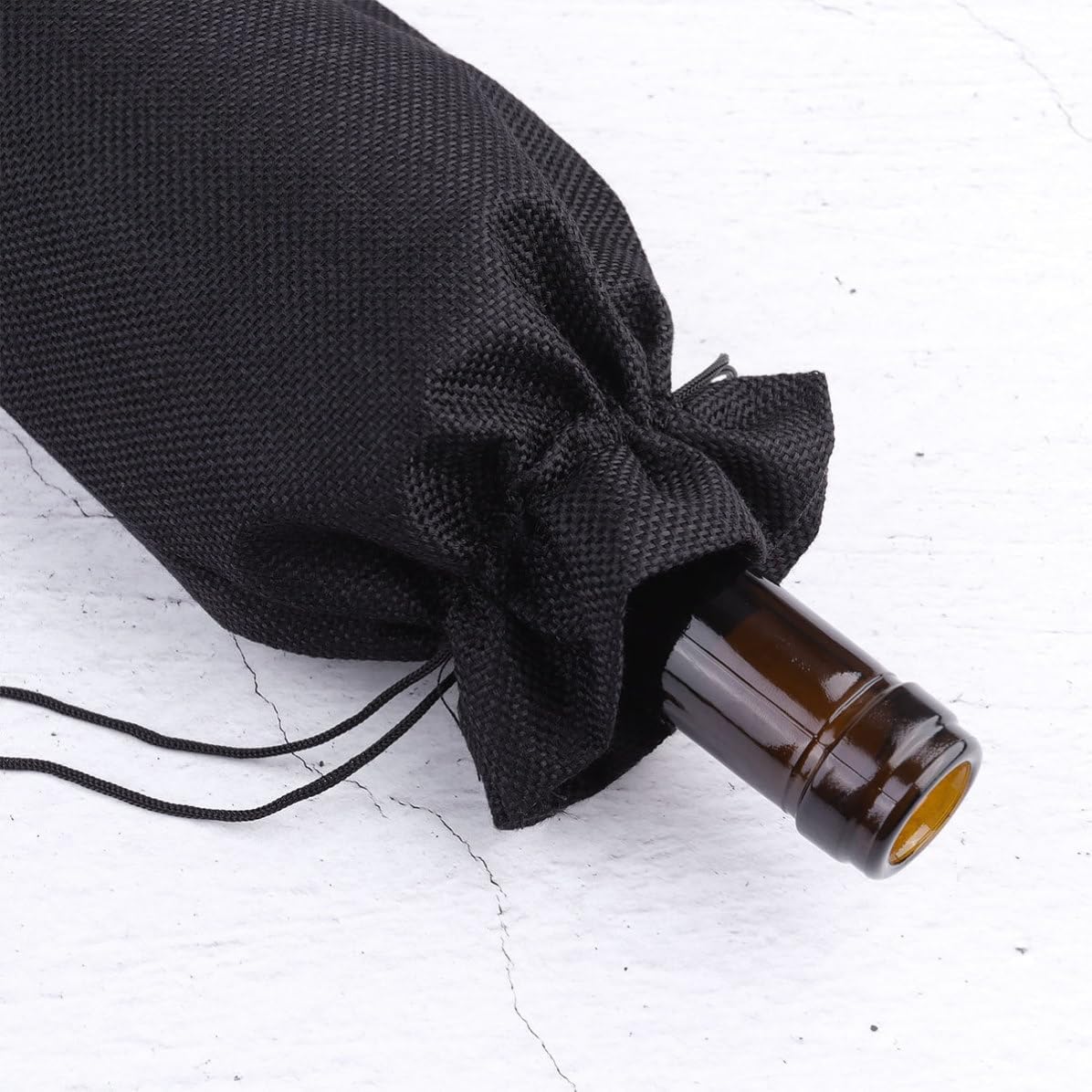 GETAJGHSD 6pcs Black Linen Wine Bottle Bags with Drawstring, Breathable and Reusable Wine Bottle Wrap Pouches, for Holiday Time and Festival Party Reception Favor