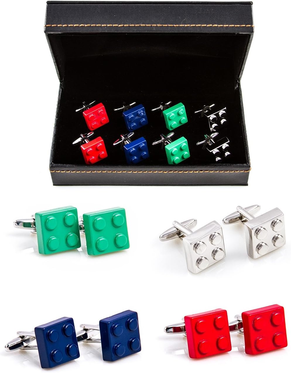 MRCUFF Building Blocks 4 Pairs Cufflinks in a Presentation Gift Box & Polishing Cloth