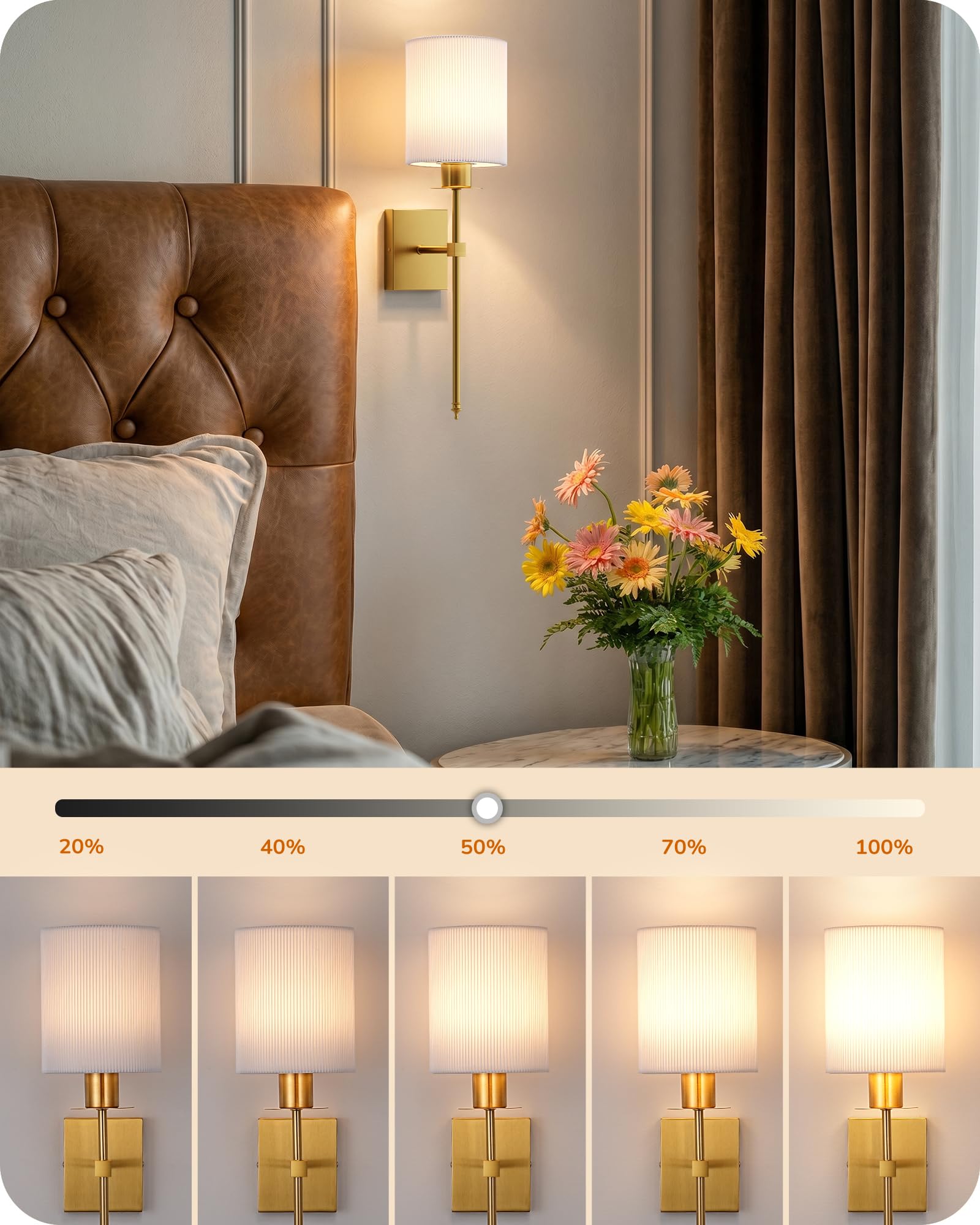 EDISHINE 2er Set Akku Wandleuchte Innen, RGBW LED dimmbar, Weiß & Bronze | E27 inkl. LED, kabellos, USB-C aufladbar, Fernbedienung, 12 Farben, 2 Modi, 3 Farbtemperaturen