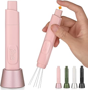 Retractable WDT Tool Espresso Distribution Tool - Coffee Distributor Espresso Stirrer for Barista with Storage Stand & Extra 6 Replaceable Needles Pink