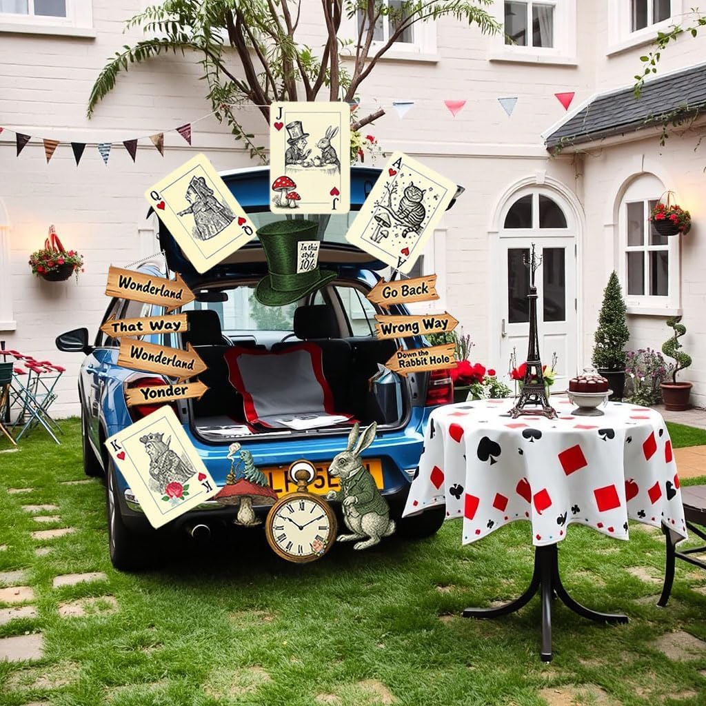 Alice Party Decorations,Wonderland Party Decor, 15 Pcs Alice Trunk or Treat Wonderland Tea Party Decor,Vintage Style Wall Art Paper Sticker Set