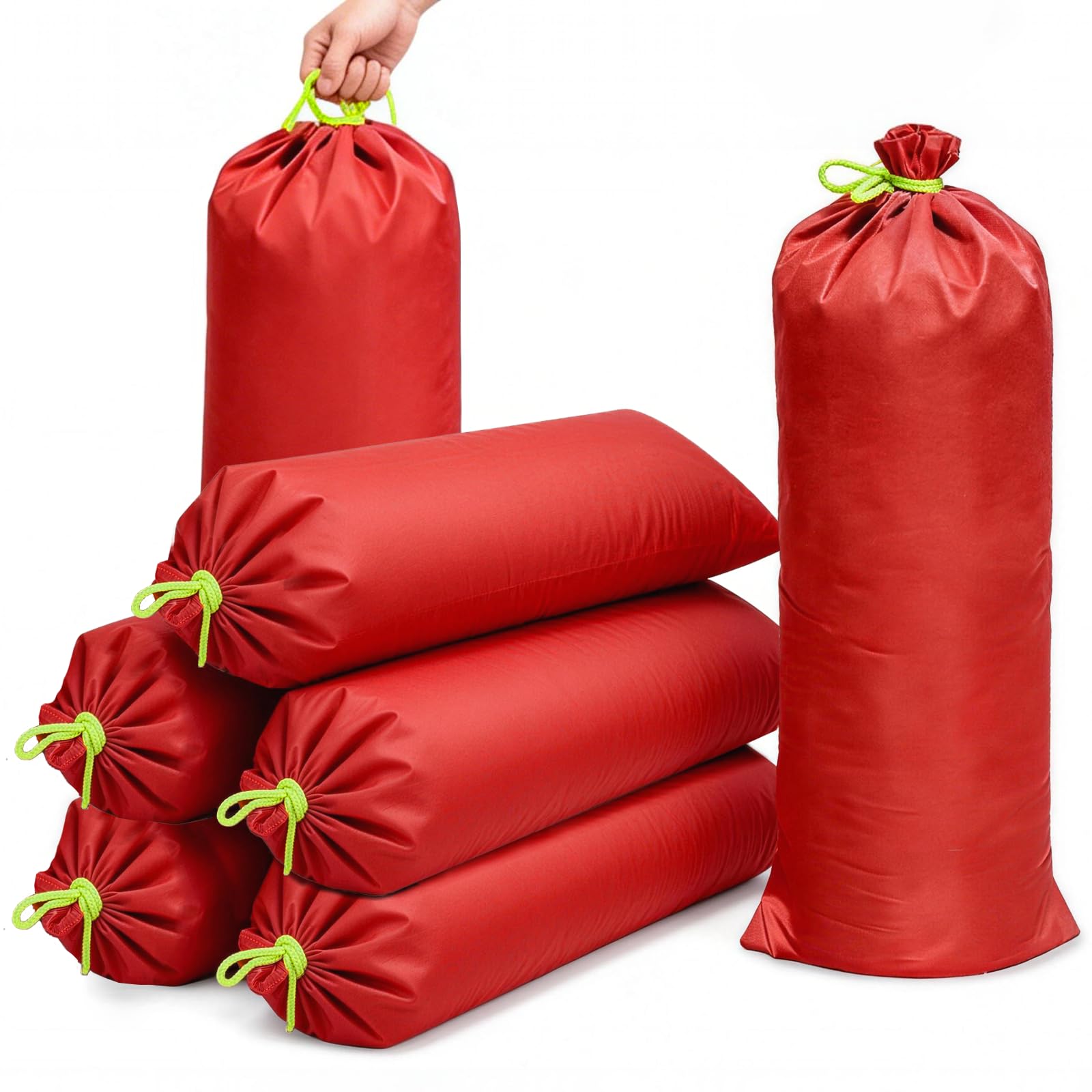 6 Pack Flood Water Barrier Sand Bags,Thickened Long Canvas Flood Protection Sandbags,Winter Bags for Swimming Pool Covers,Reusable Quick Flood Barrier for Home Flood Control (Red) (6Pack Red) — image 1