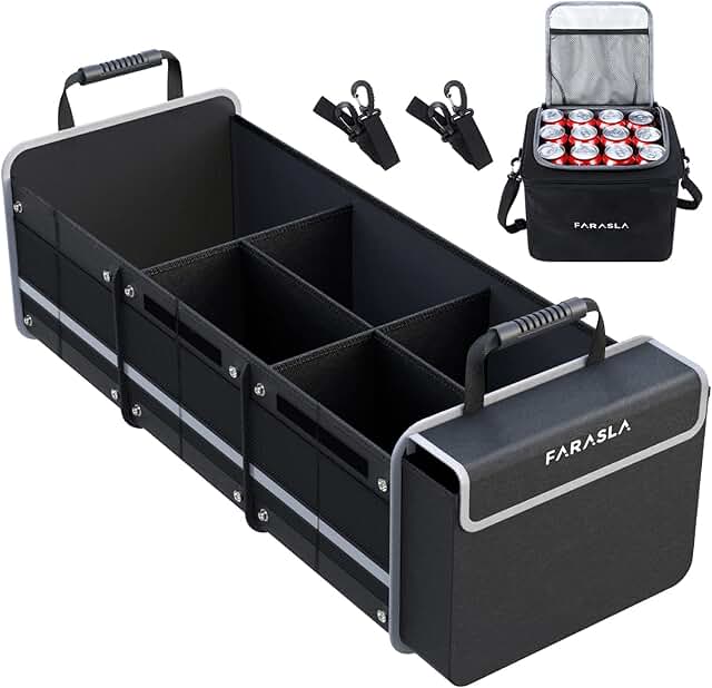 Farasla Waterproof Trunk Organizer with Insulated Leakproof Cooler Bag, ...