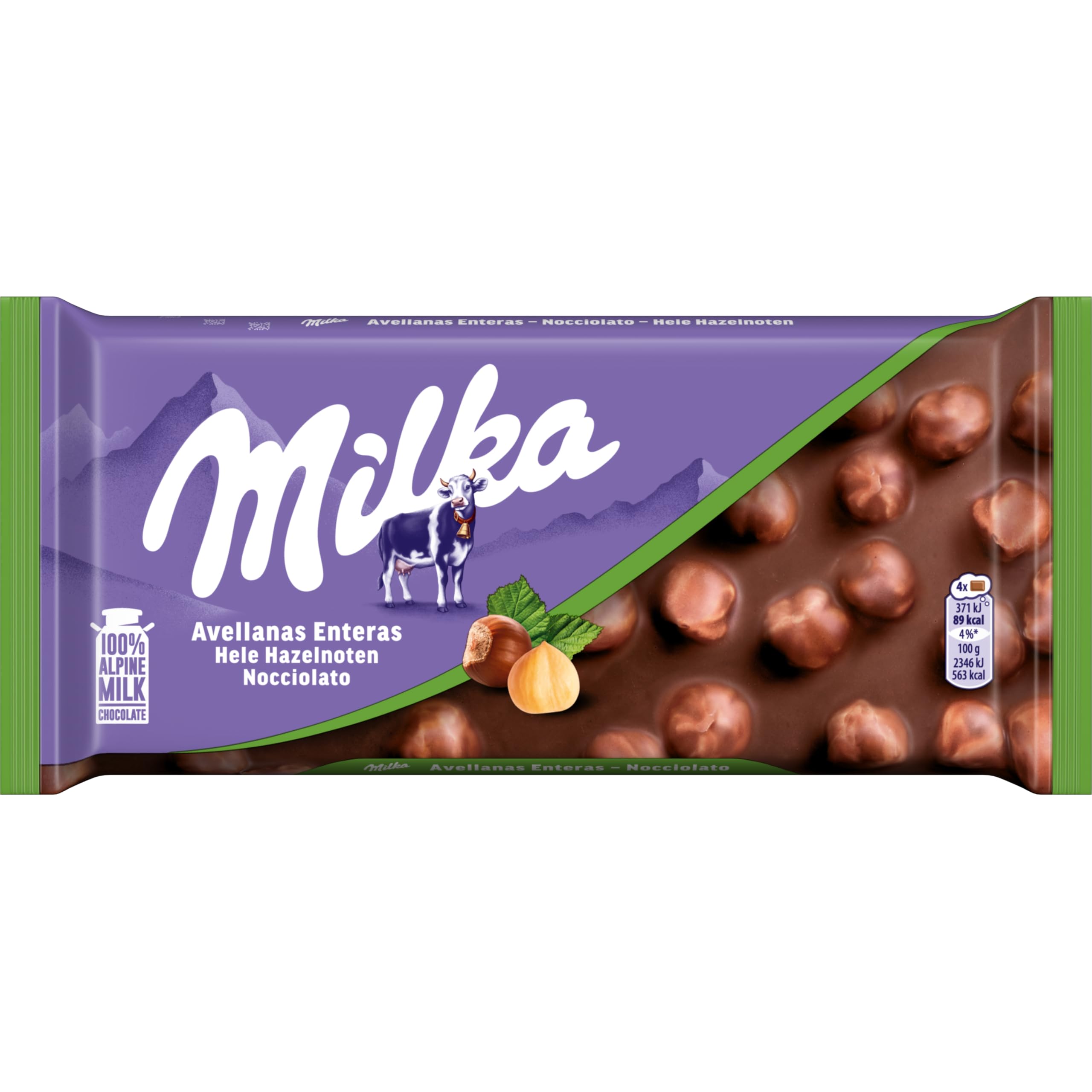 Milka Tablette de chocolat au lait des Alpes aux noisettes entières 95 g