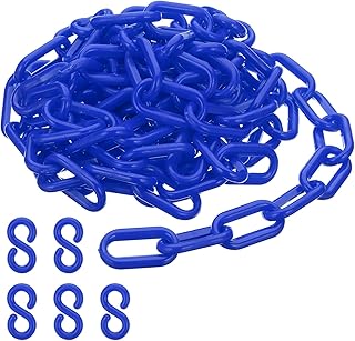 PATIKIL Plastic Chain Links, 10 Feet Safety Chains, Blue Plastic Chains for Barriers, Crowd Control, Queue Lines, Parking, Fences, Gate, Concerts, and Decoration