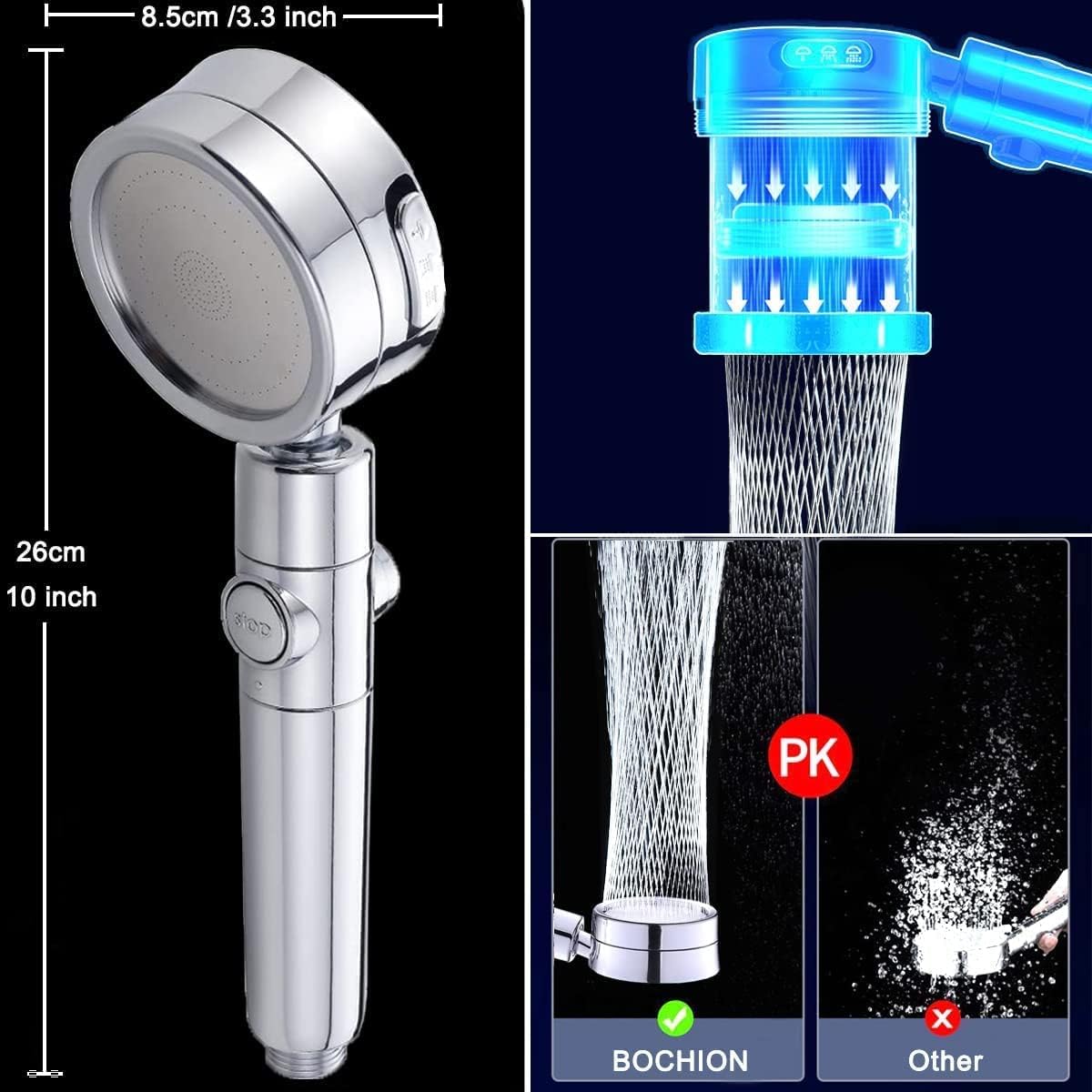 Handheld Shower Head, 3 Spray Modes High Pressure Shower Head and 2m Hose Set, Powerful Shower Heads to Increase Pressure, Water Saving Showerhead with 360° Degrees Rotating/Stop Button, Chrome