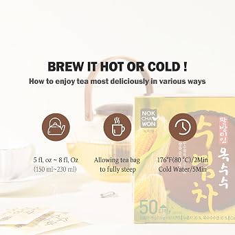 [Nokchawon] Korean Corn Silk Tea Bags - Caffeine Free Roasted Corn Tea for Wellness, Daily Hydration and De-bloating Support - Traditional Savory Grain Tea - 50 Count
