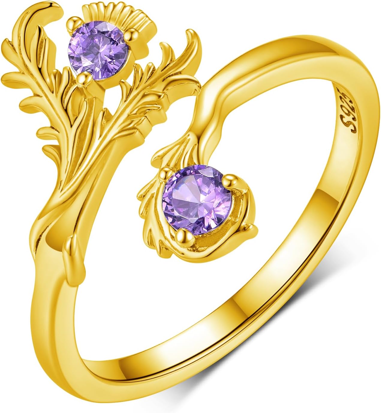 Scottish Thistle Ring - 925 Sterling Silver/Gold Open Ring for Women - Scottish Jewelry Gifts
