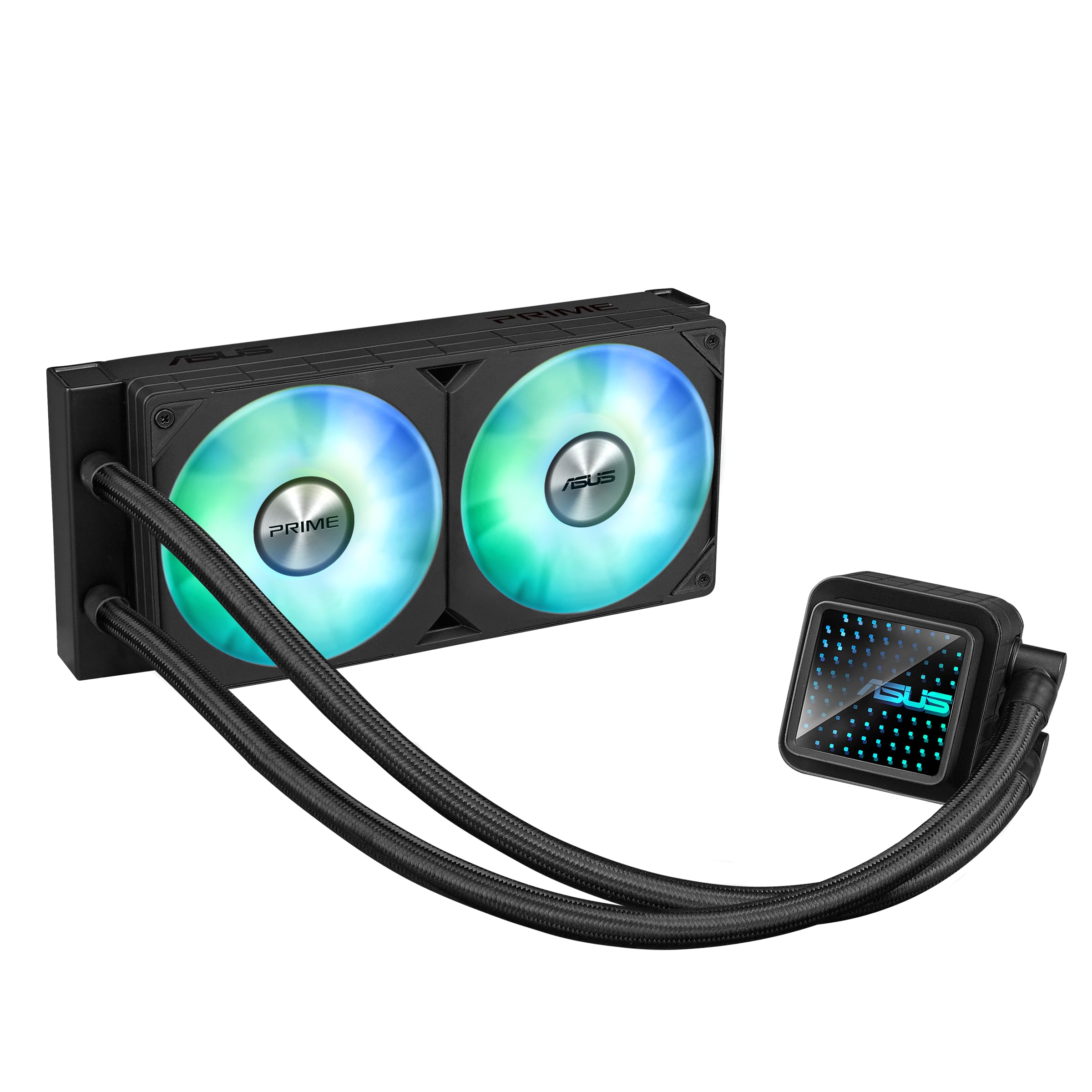 ASUS Prime LC 240 ARGB, Refroidisseur Liquide pour CPU Tout-en-Un avec Zone de Contact avec Le processeur et canaux à ailettes, Bloc d'eau avec lentilles Miroir infinies et Ventilateurs ARGB