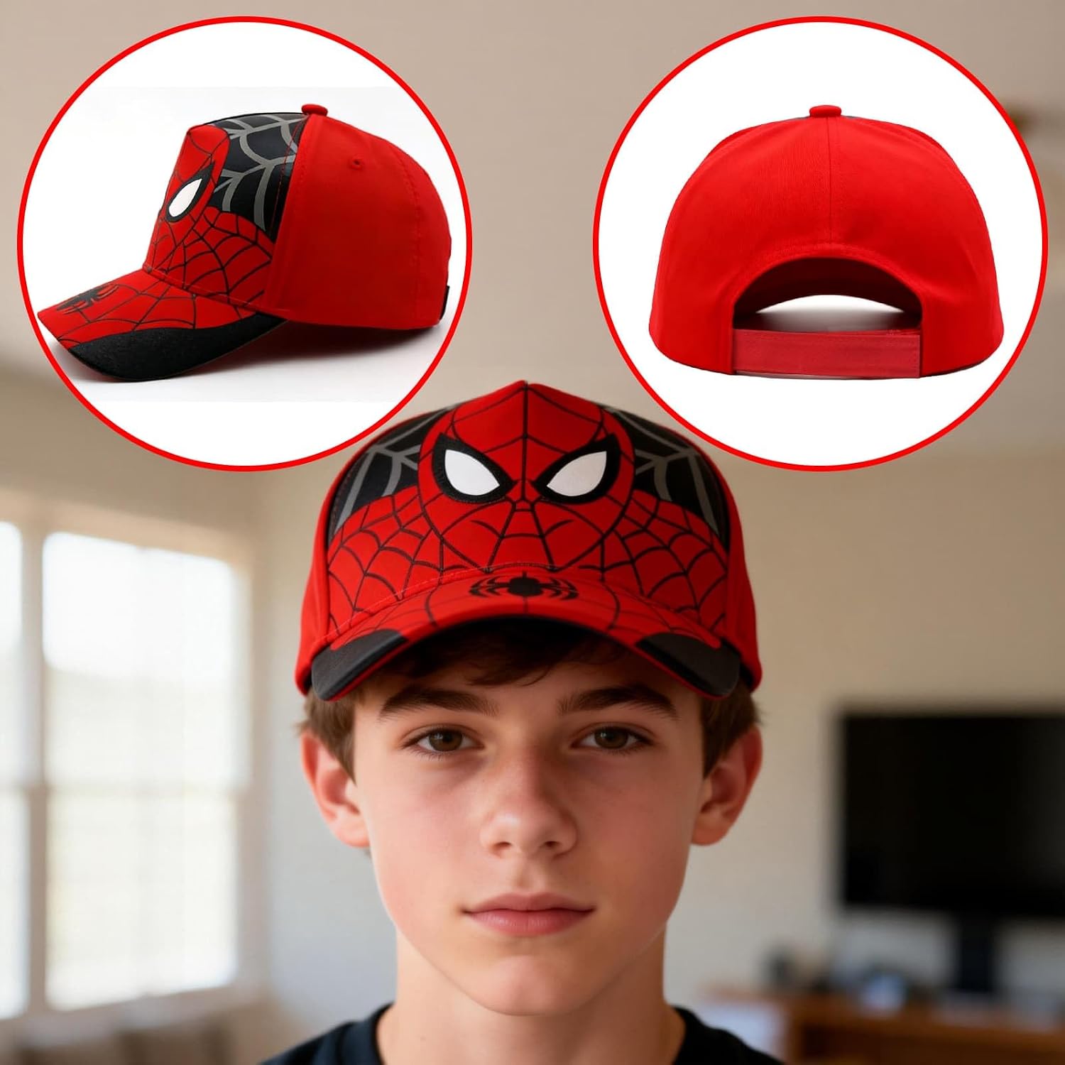 Spider Hat for Boys, Cute Baseball Cap, Breathable Adjustable Trucker Hat