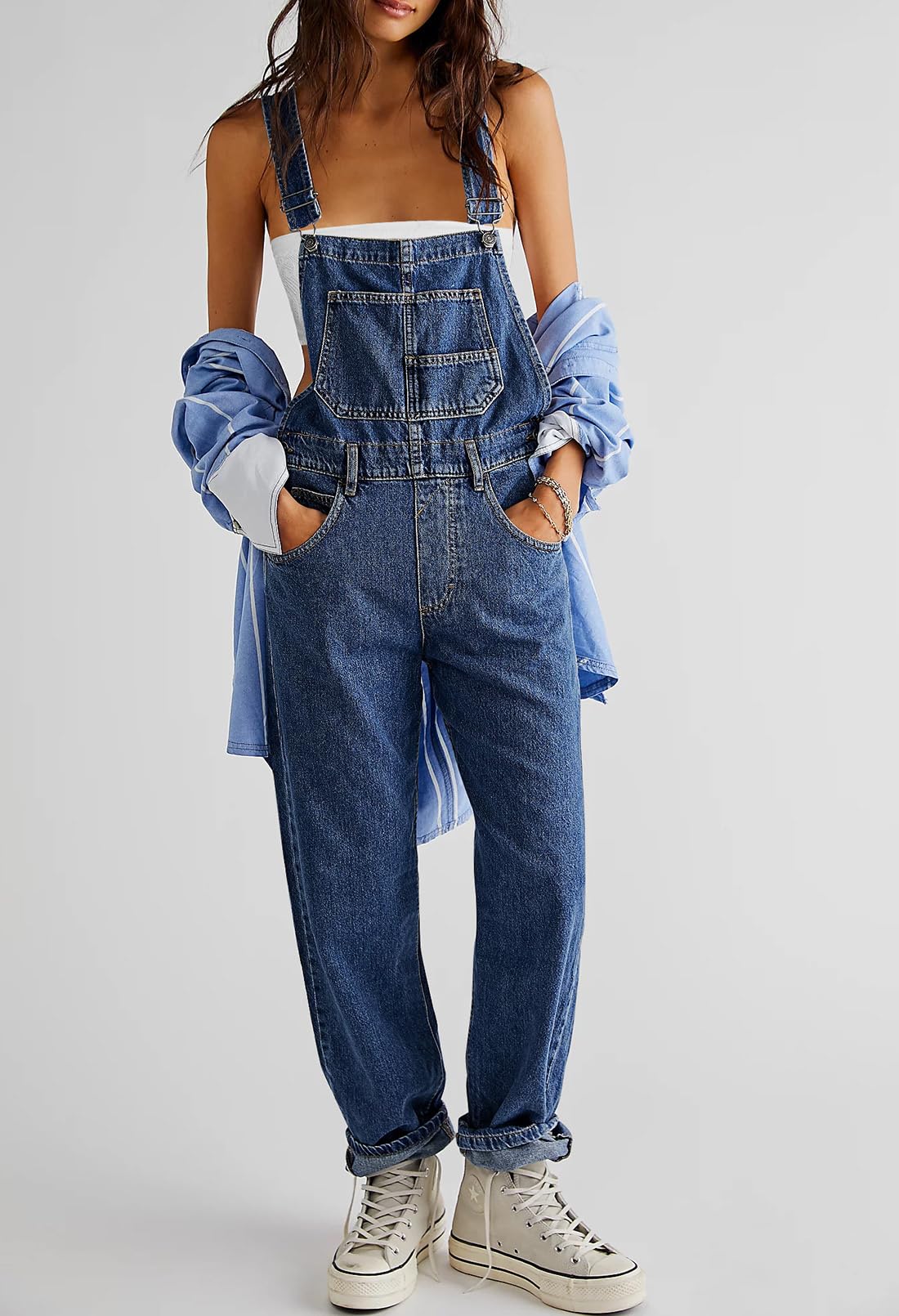 Sovoyontee Damen Latzhose Sommer Lockere Lange Jeans Jumpsuit Bib Overall Mit Trägern
