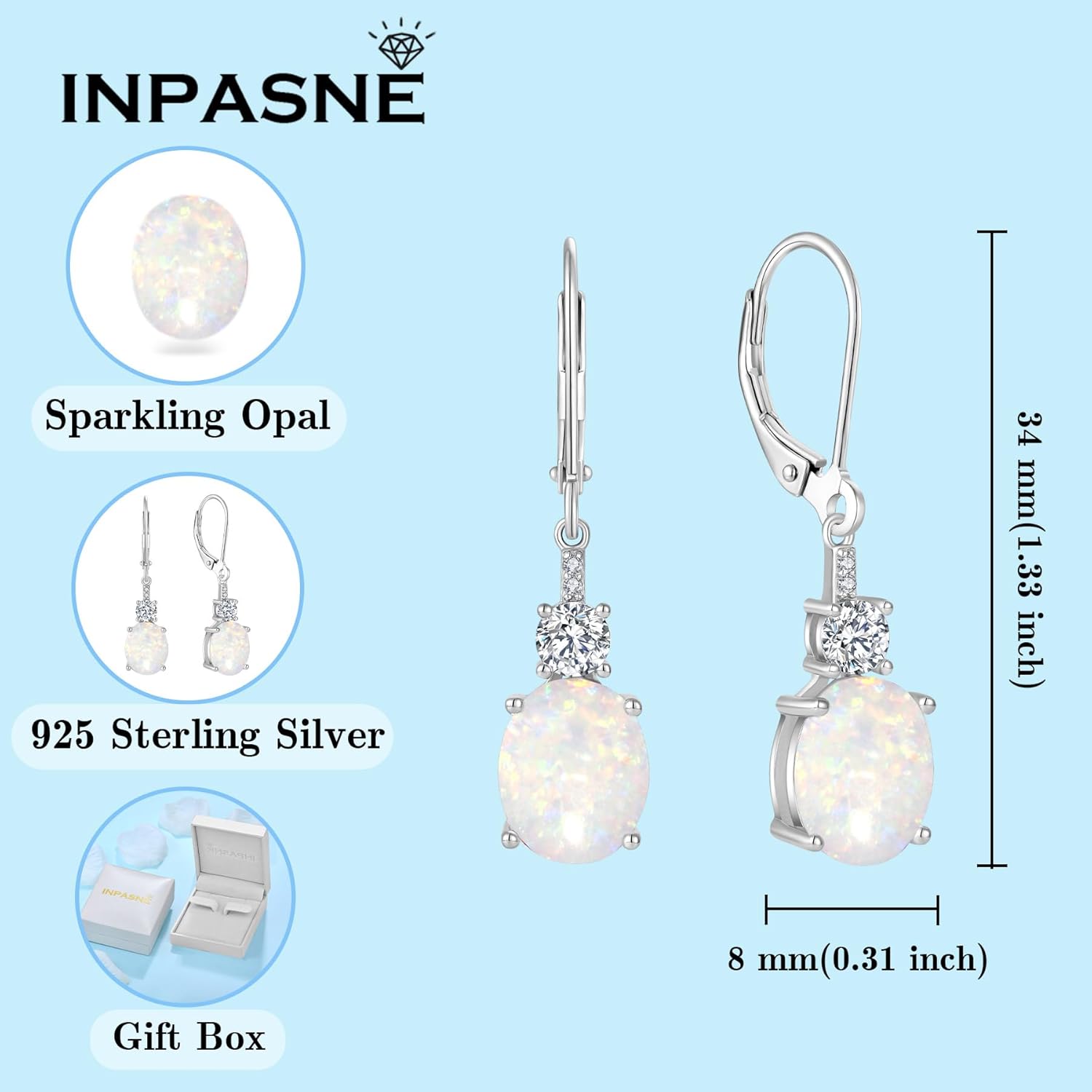 Oval Dangle Drop Earrings for Women 925 Sterling Silver Leverback Earrings Birthstone Jewelry Gifts for Her - Image 6