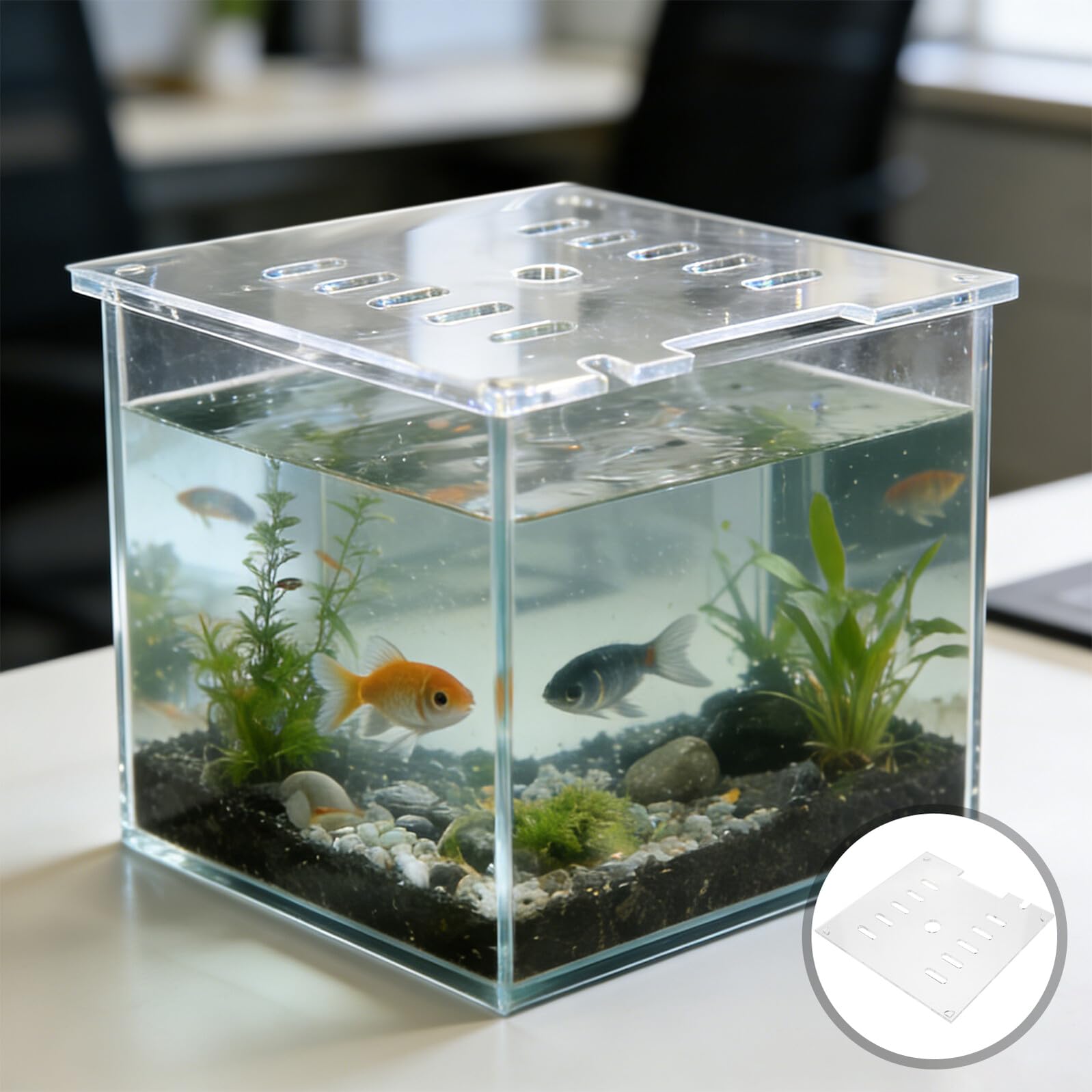 ARTIBETTER Couvercle en Acrylique Transparent 20x20 Cm pour Aquarium, Couvercle de Protection Anti-Saut Carré avec Grille, Accessoire pour Poissons, Crevettes et Tortues Aquatiques