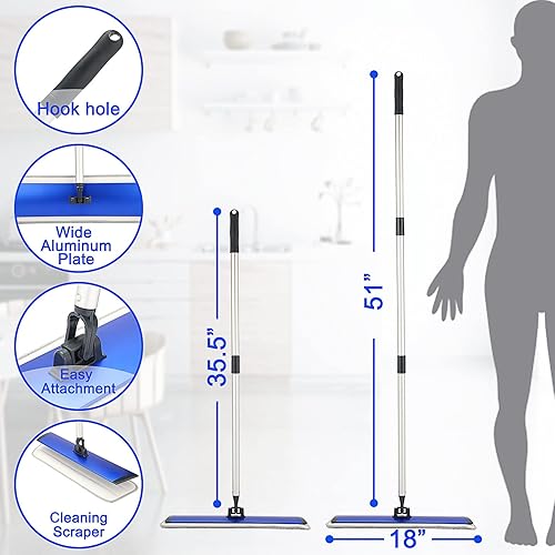 Miniatura 4 de Homilifibra Fregona de microfibra de lujo de 18 pulgadas con mango largo de aluminio de 51 pulgadas, fregona plana giratoria 360, fregona húmeda