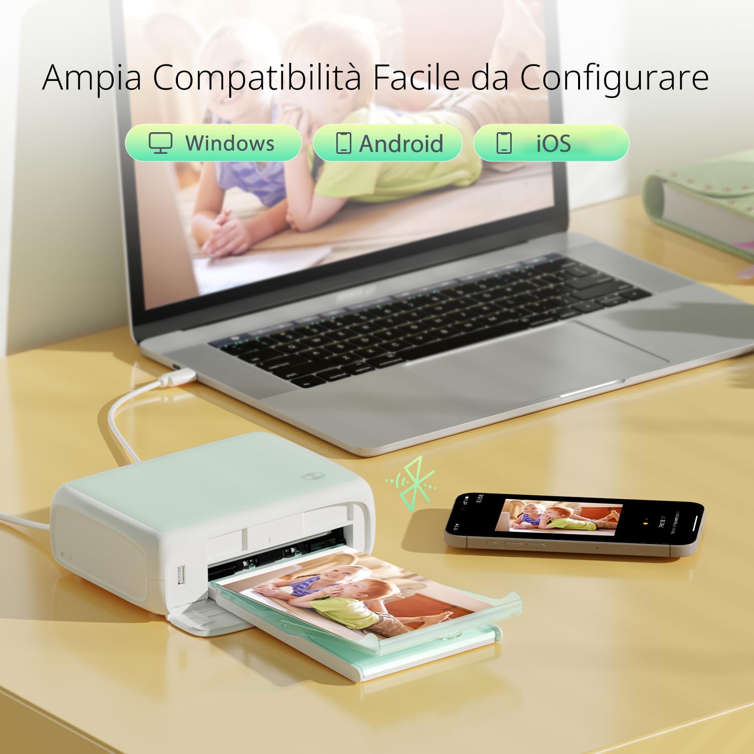 YOTON Stampante Foto Portatile, Stampant Fotografica per Cellulare con 1 Nastro Inchiostrato e 54 Carta da Stampa(6"x4"), Stampante WiFi per iOS/Android/Computer (MAC non supportato)