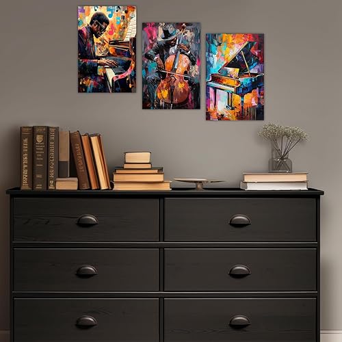 Miniatura 2 de AWPANERAR Arte de pared de música negra, 3 paneles, impresiones en lienzo afroamericano, arte vintage de jazz, instrumentos musicales, imágenes,