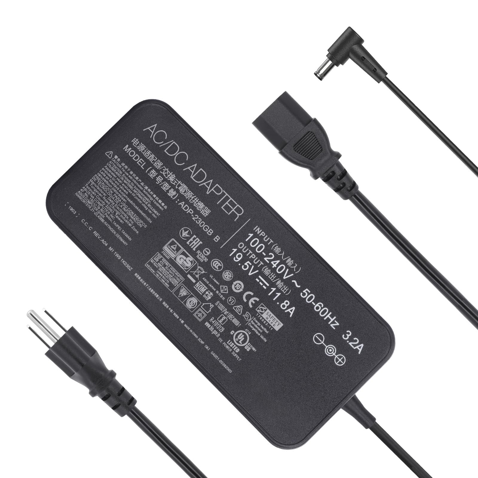 Photo 1 of 230W 11.8A 19.5V ADP-230GB B AC Charger for ASUS ROG Zephyrus S GX531GM GX502GW GX701GX GX501 GU501G GU501GM GU501 GU502GV ROG Strix GL703 GL504GM GL704GM Gaming Laptop Power Supply Adapter Cord