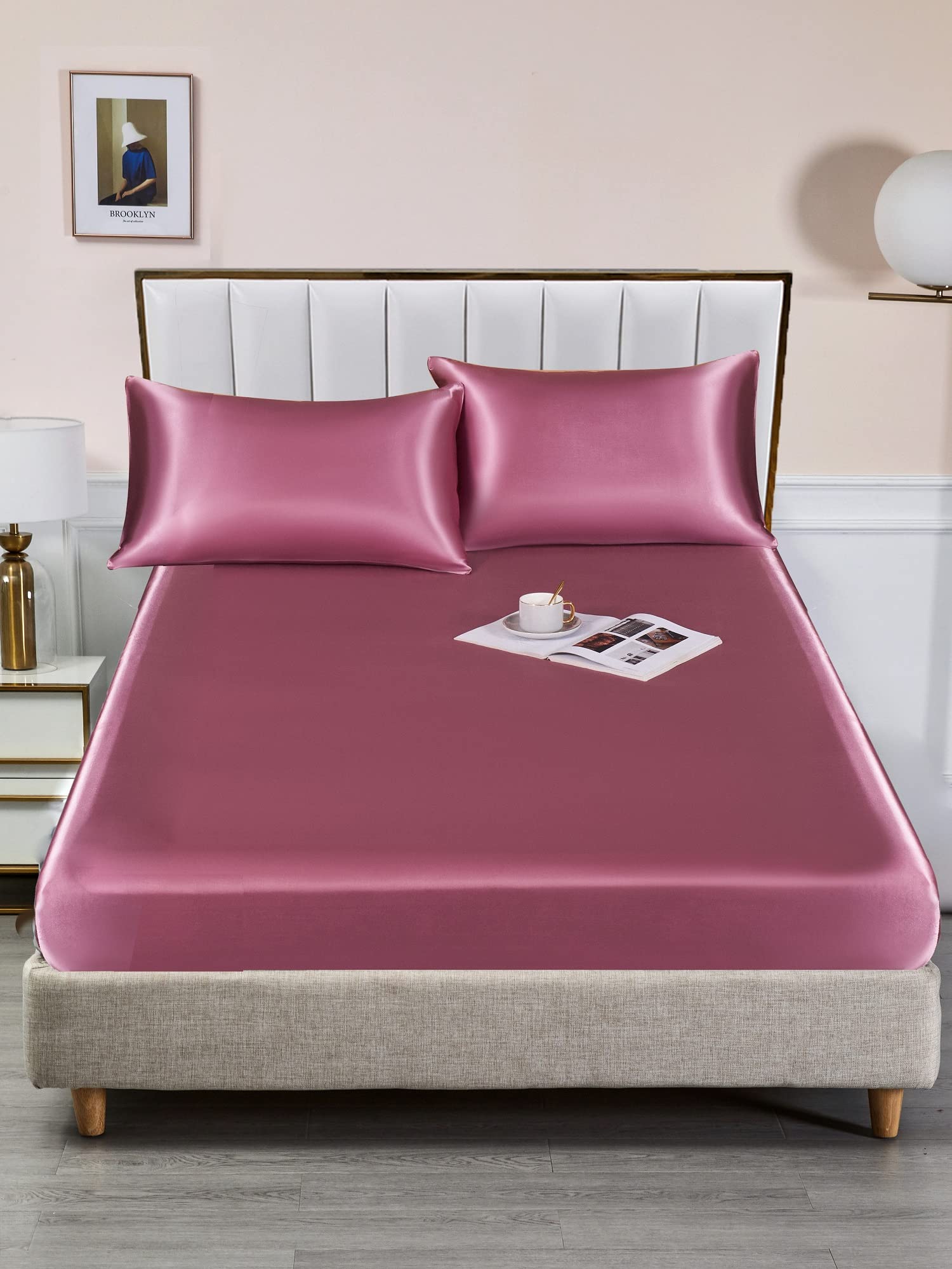 Spannbettlaken Blau Dunkelblau Muster Satin Bettlaken Glatt Glänzend Luxus Seide Spannbetttuch Boxspringbett 90 x 200 Uni Einfarbig Shining Spannbetttücher Leintuch für Hohe Matratze bis 25-30 cm