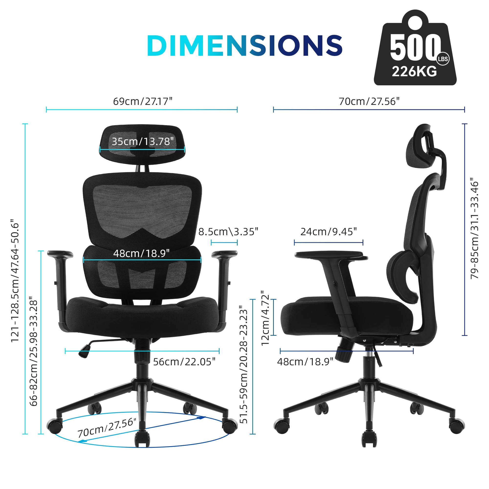 IWMH Silla de oficina ergonómica con reposacabezas ajustable, soporte lumbar, silla giratoria con función basculante de malla, silla giratoria para ordenador, silla giratoria contra el dolor de