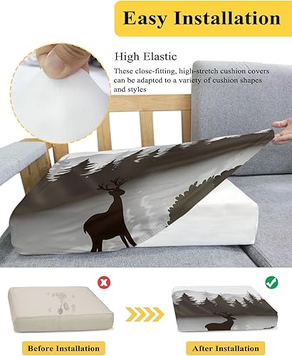 Miniatura 5 de Wowouhiya Fundas de cojín para sofá de bosque marrón, funda elástica para sofá con parte inferior elástica, fundas protectoras lavables de animales