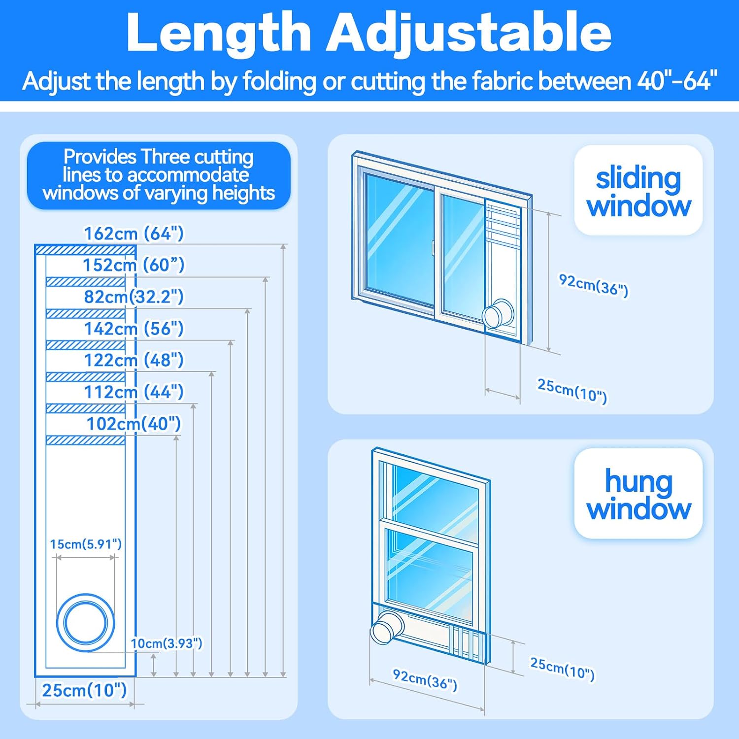 Portable Air Conditioner Window Vent Kit, Window Seal Kit for Mobile Air Conditioning & Dryer, Full Sealing Waterproof, Fit Both 5" and 6" Exhaust Hose, Length Adjustable 10x40-64 Inches