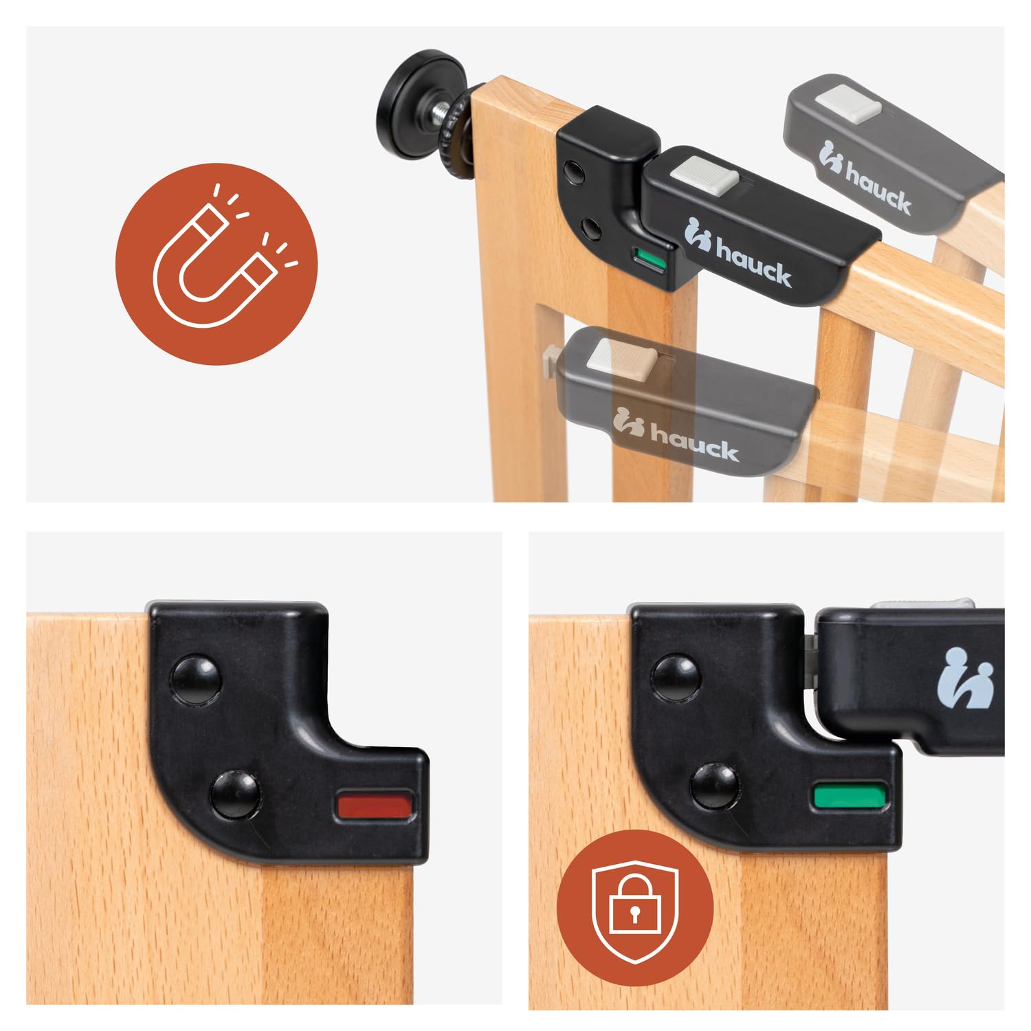 hauck Clear Step Easyclose Eco, Legno di Faggio - Cancelletto di Sicurezza Porte e Scale Interno per Bambini e Cani - Regolabile 75-80 cm con Viti Incluse - Alto 76 cm - Fissaggio Stabile con Fori