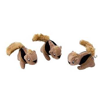 Outward Hound Kyjen 31012 Squeakin' Animals Hide-A-Squirrel Dog Toys Squeak Toys 3-Pack Small Brown