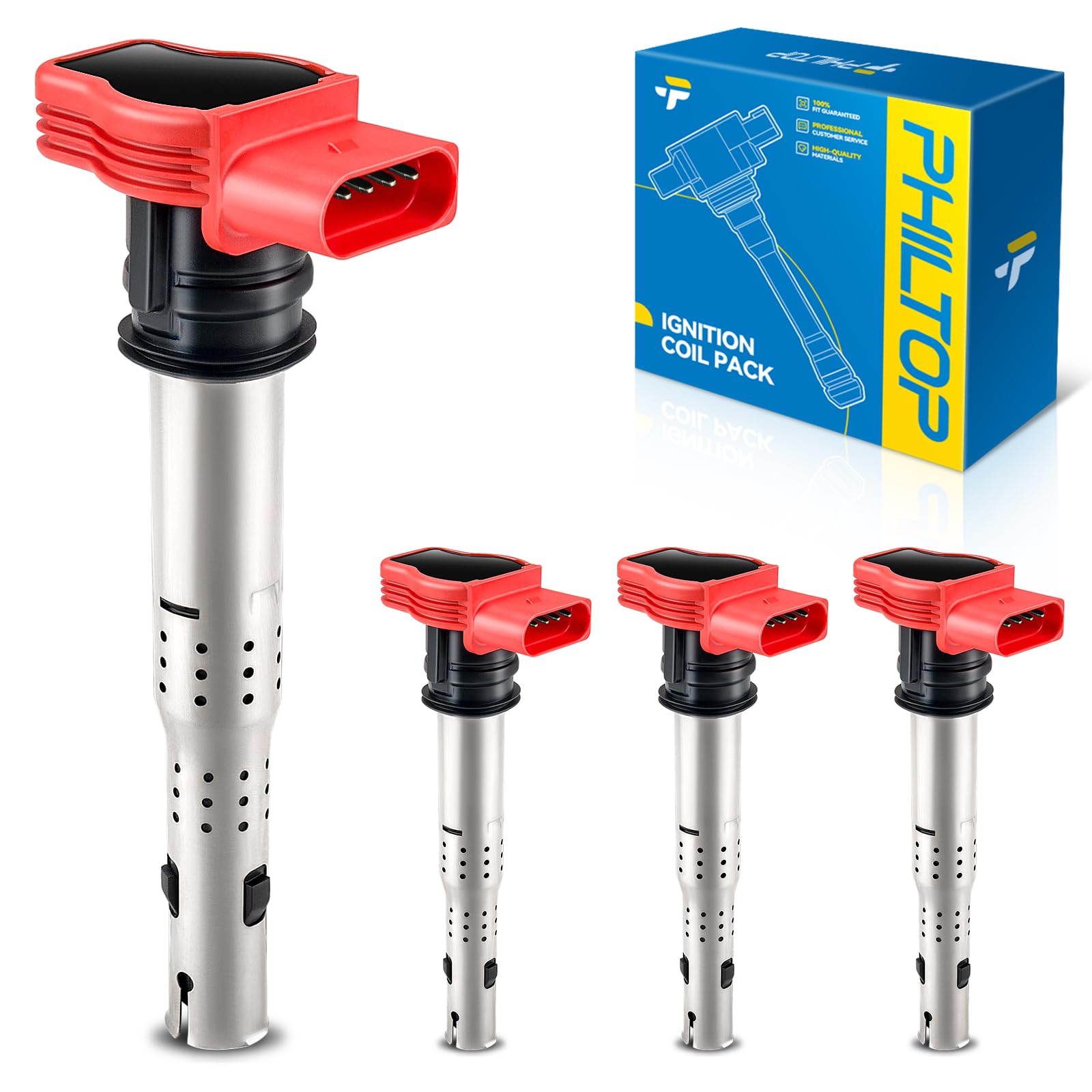 PHILTOP Ignition Coil Pack, Compatible with Q7 2007-2019, Q5 2010-2017, A6 Quattro 2005-2018, S4 2010-2016, A7 Quattro 2012-2018, SQ5 2014-2017, A8 Quattro 2007-2015, UF529