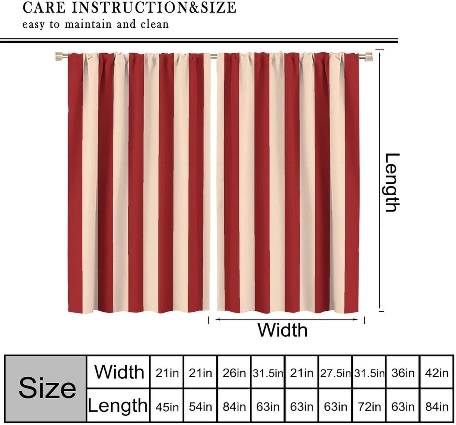 Red Beige Striped Circus Curtains Vintage Striped Curtain Print Curtain with Rod Pocket for Bedroom Living Room Home Drapes Thermal Insulated Window Treatments 2 Panels Set 52" W X 84" L