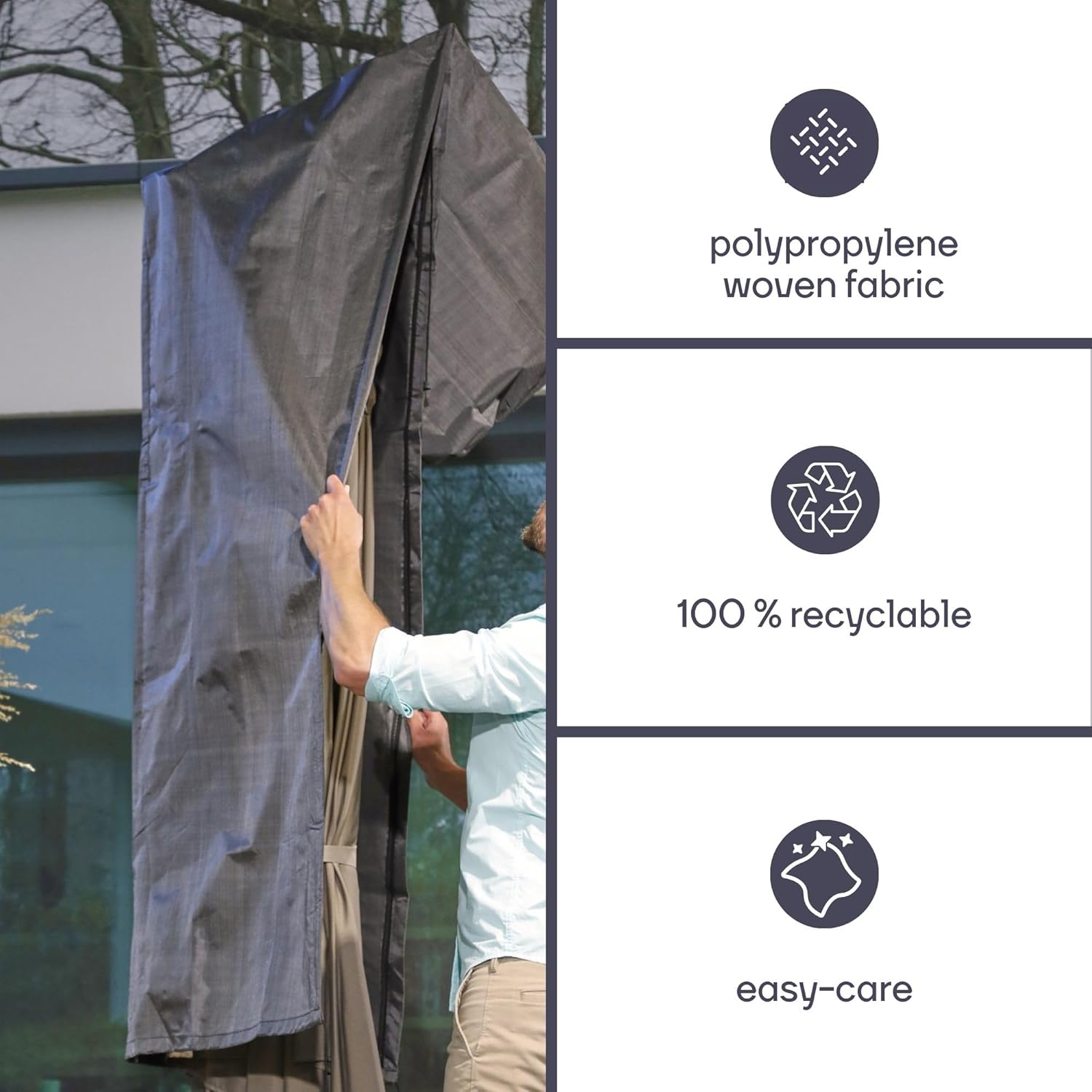 Perel Protective Cover for Parasol up to 3.5 m Diameter, Grey, 260 cm x 86 cm