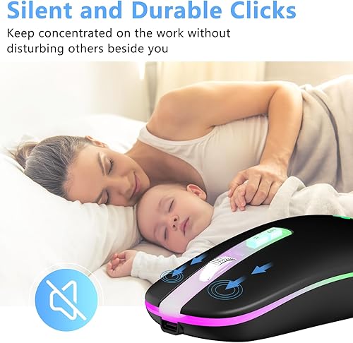 Miniatura 8 de Ratón inalámbrico, retroiluminado LED portátil delgado para computadora portátil, PC, computadora, MacBook, iPad, Chromebook, cuaderno, mouse